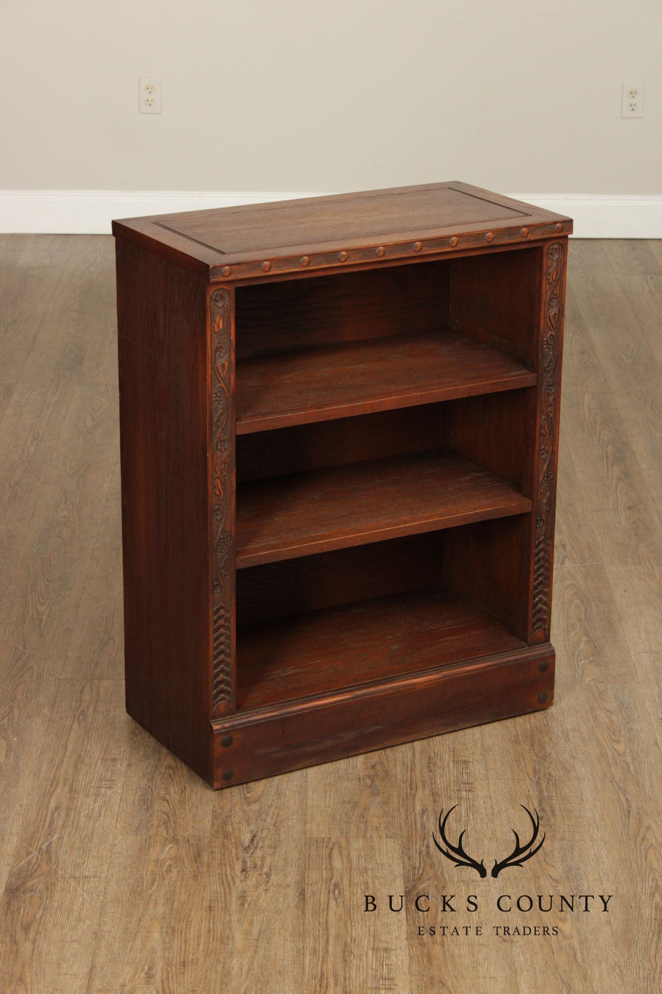 Romweber Pair of Carved Oak Low Bookcases