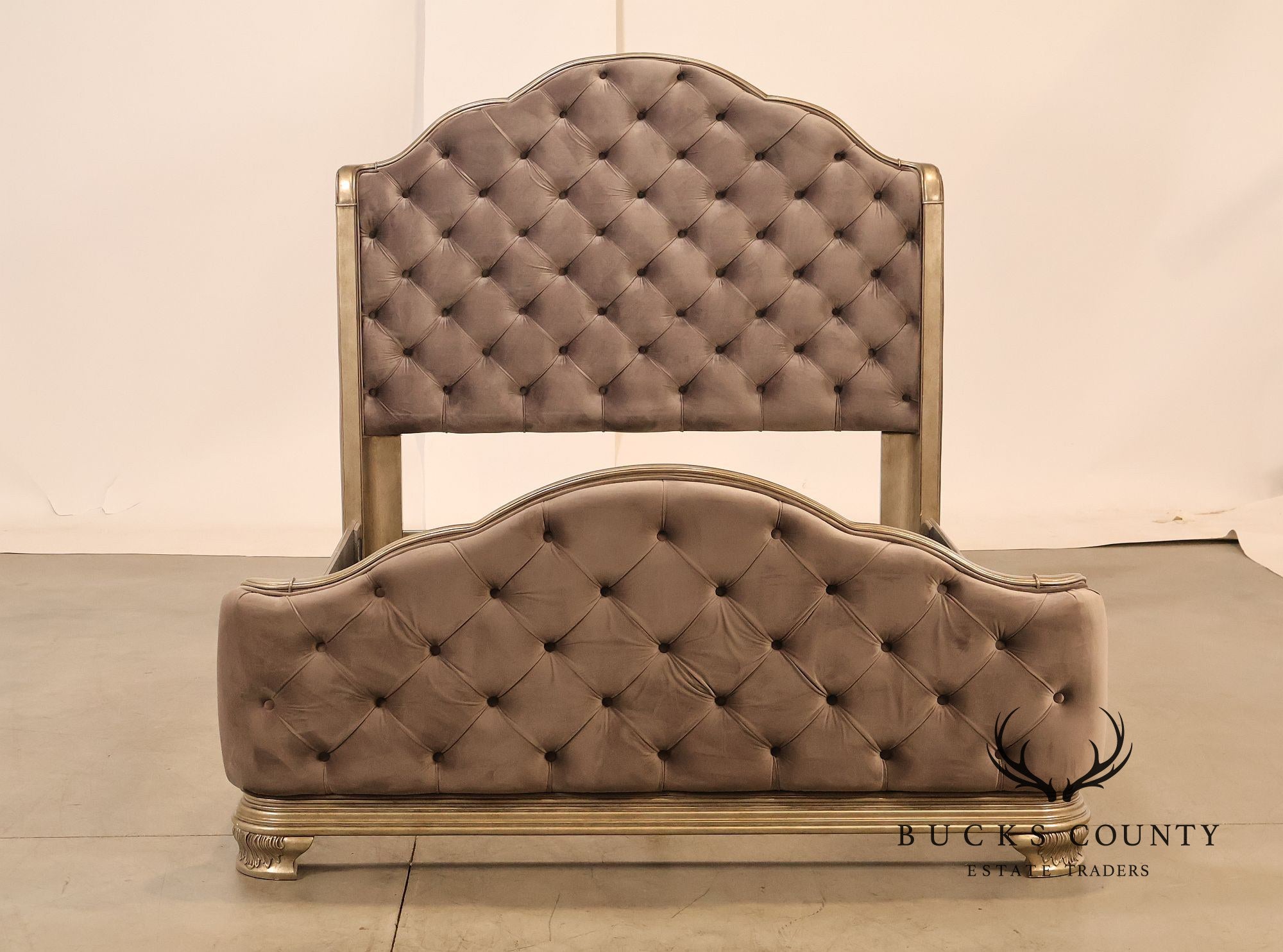 Elegant Queen Bed Featuring a Deep Tufted Upholstered Head and Footboard