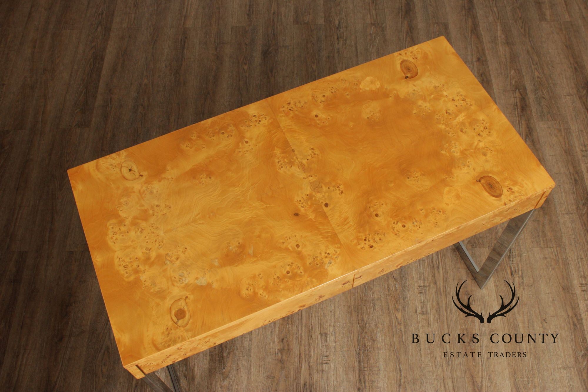 1970's Modern Burlwood and Chrome Writing Desk