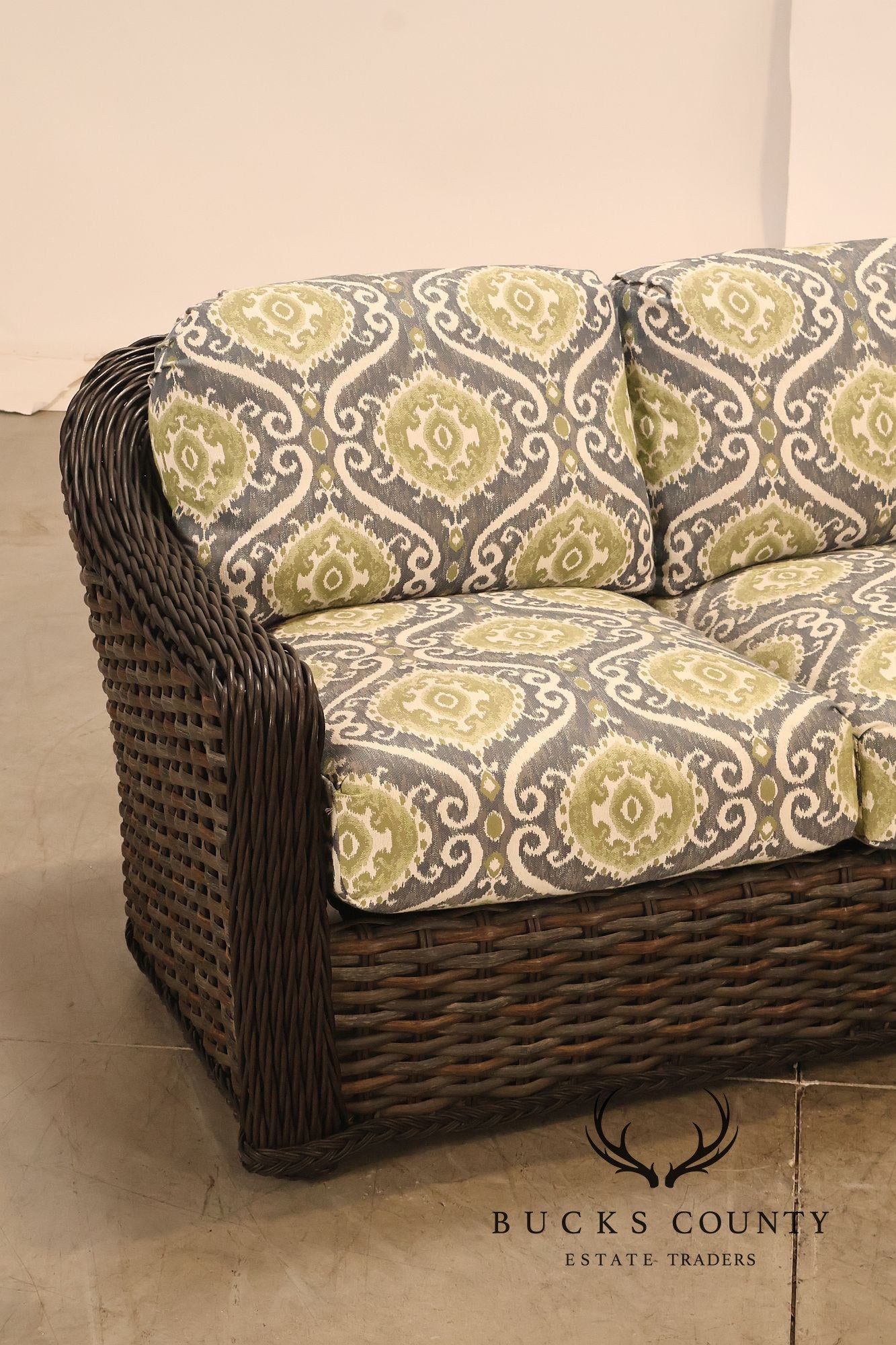 Lane Venture Woven Wicker Outdoor Sofa With Patterned Cushions