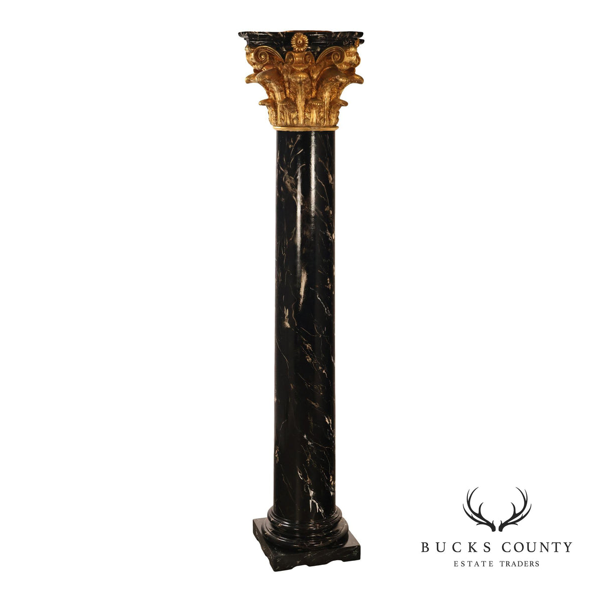 Monumental Neoclassical Faux Marble And Gilt Corinthian Decorative Column