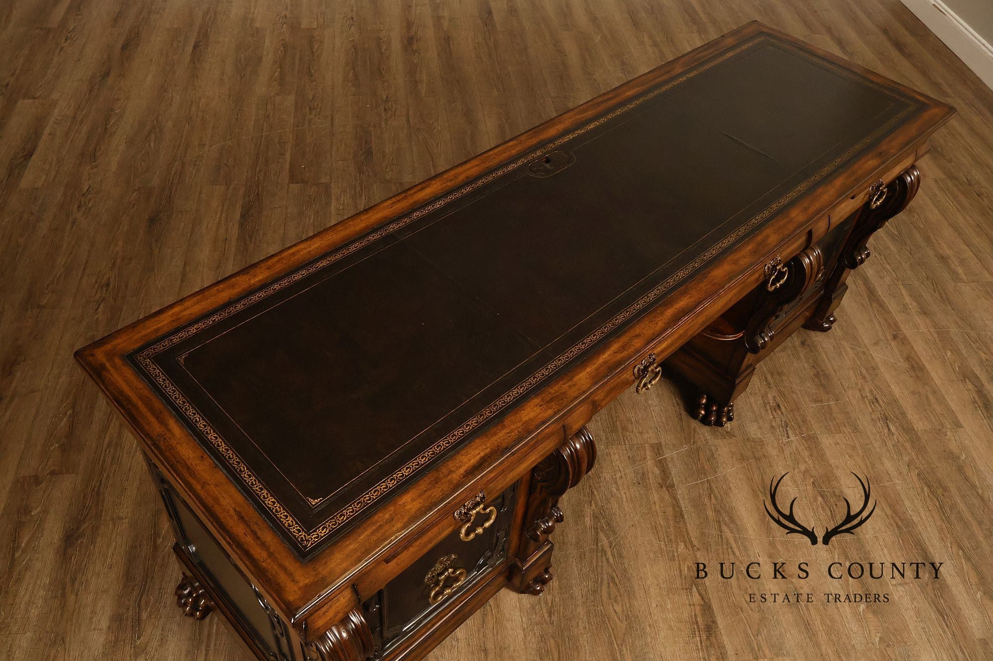 Maitland-Smith Leather Top Mahogany Executive Writing Desk