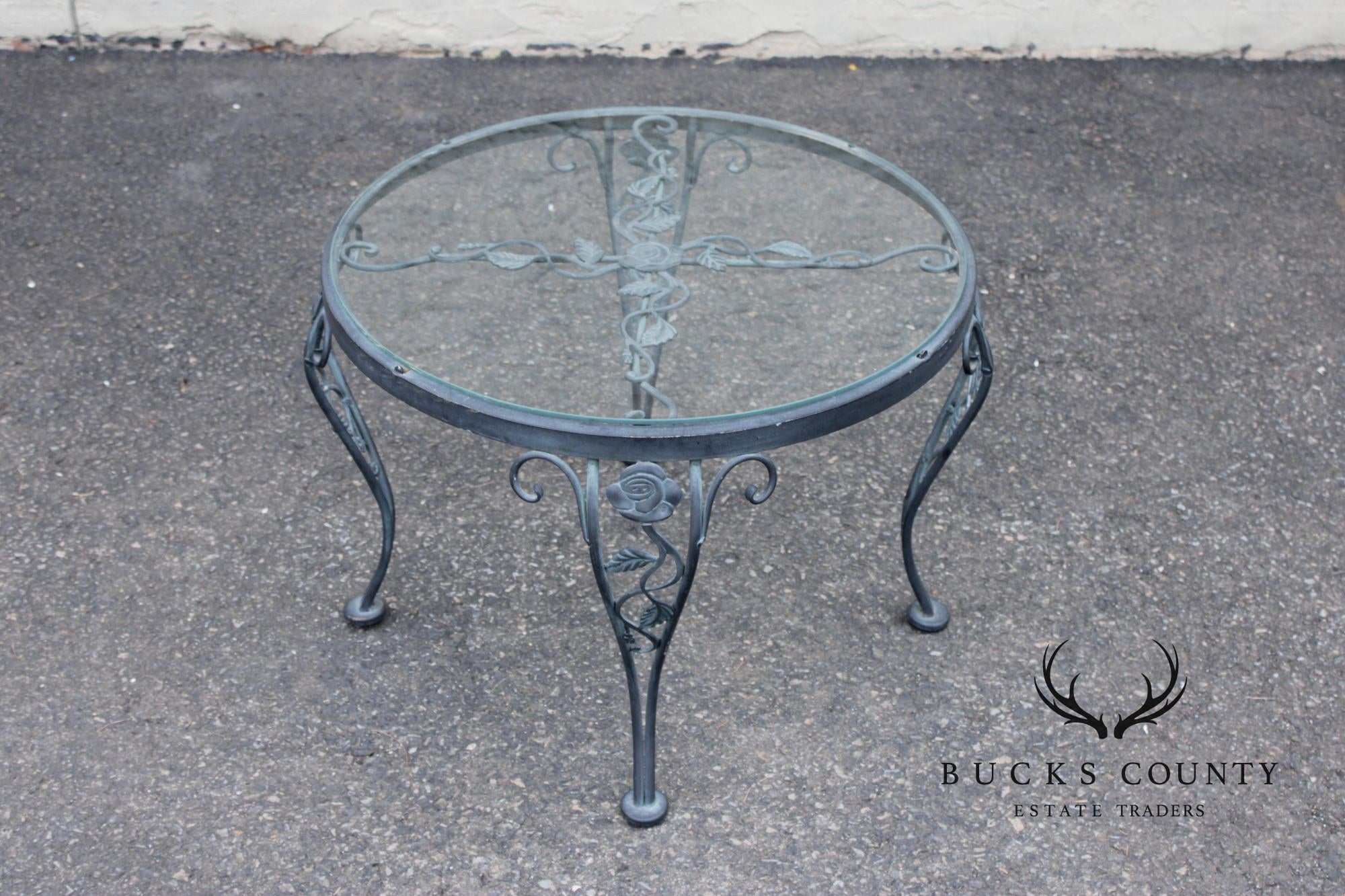 Woodard 'Chantilly Rose' Glass Top Wrought Iron Patio Side Table