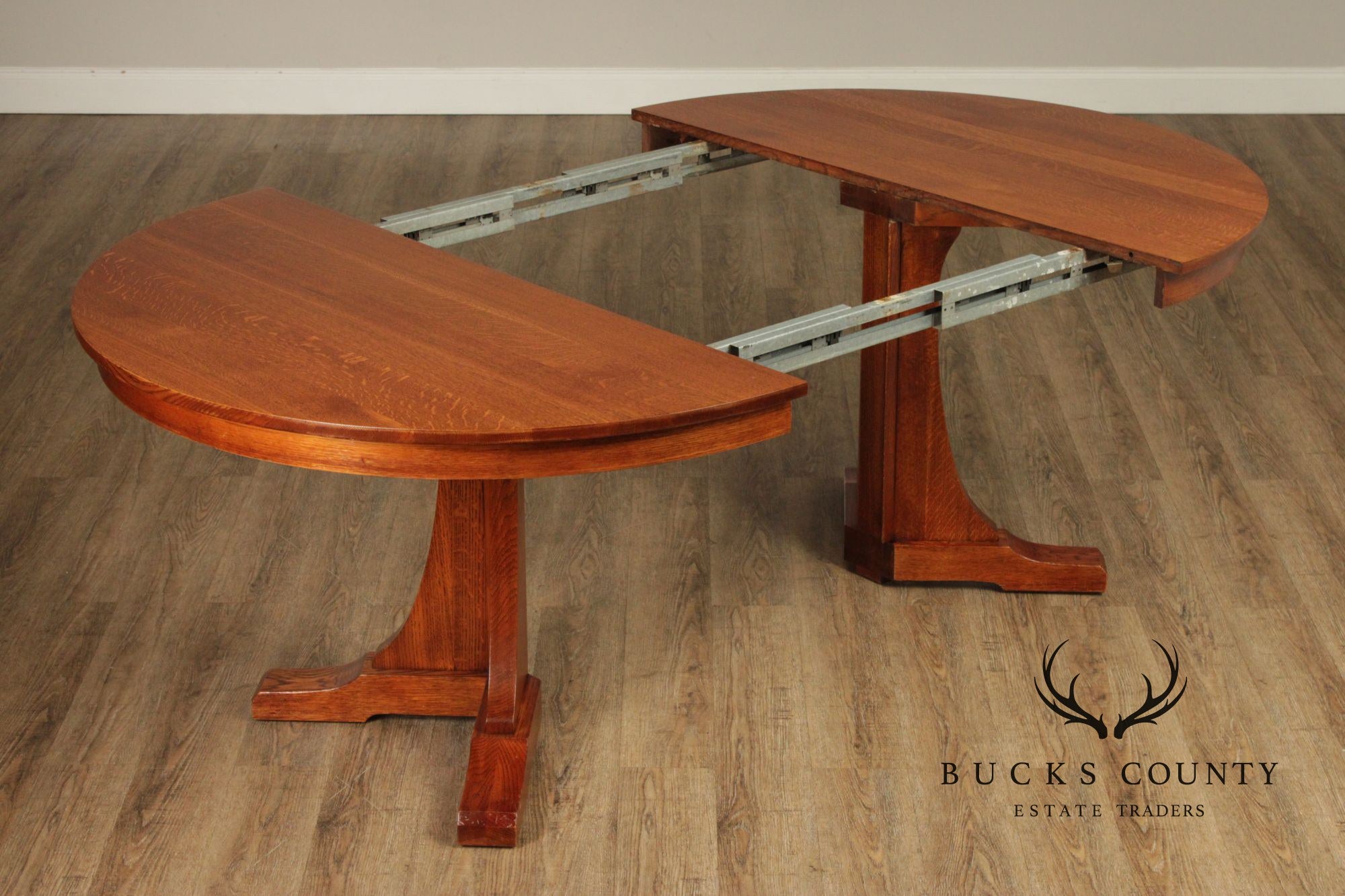 Stickley Mission Collection Round Oak Pedestal Expandable Dining Table