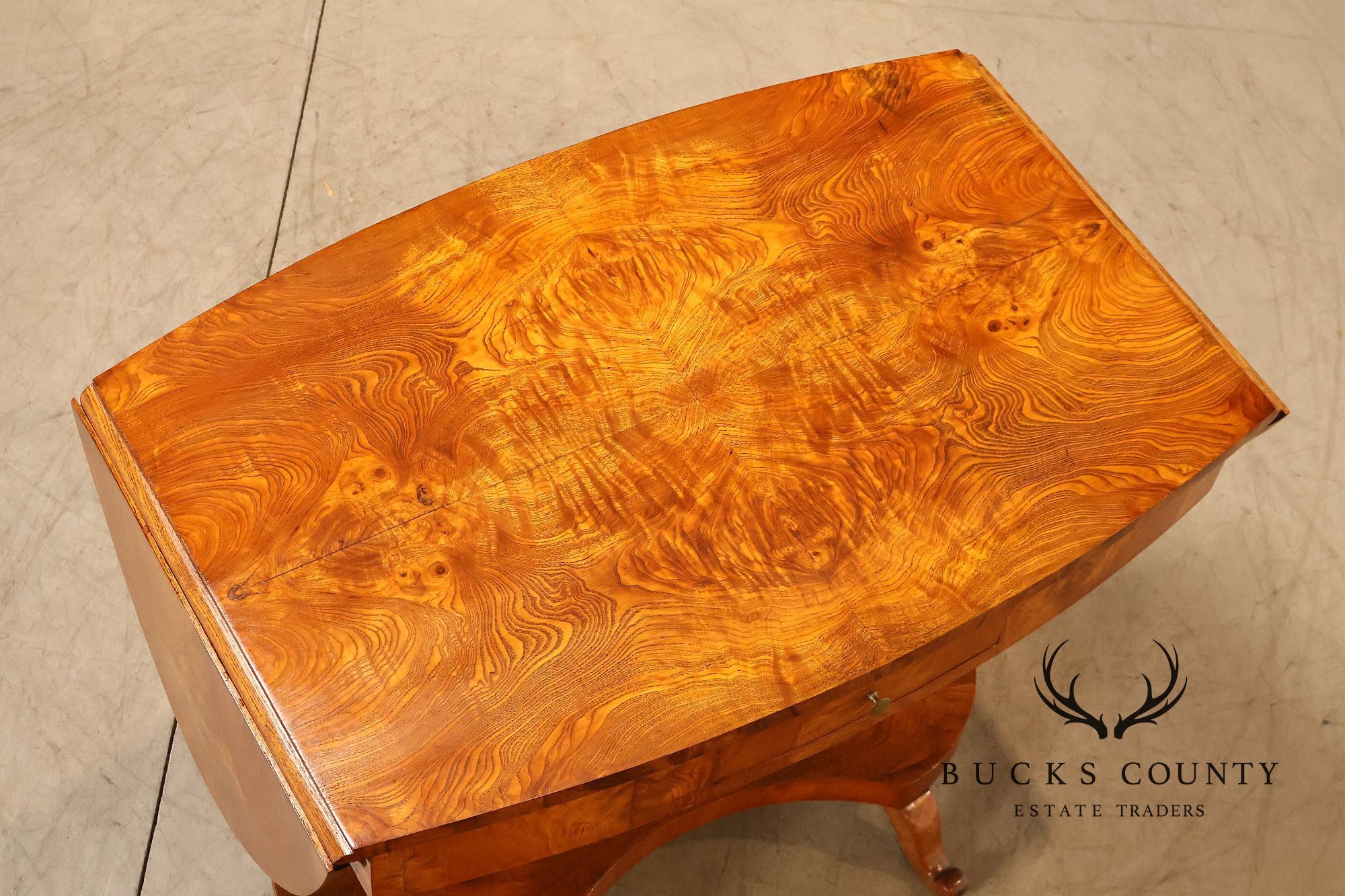 Antique Burlwood Biedermeier Drop Leaf Table