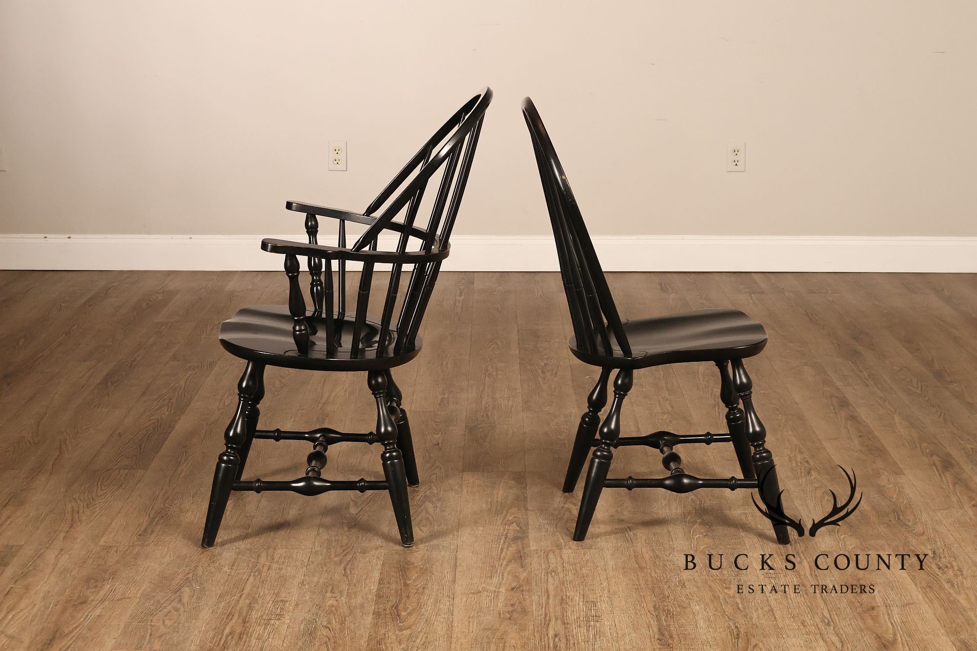 Nichols And Stone Set Of Six Black Windsor Dining Chairs