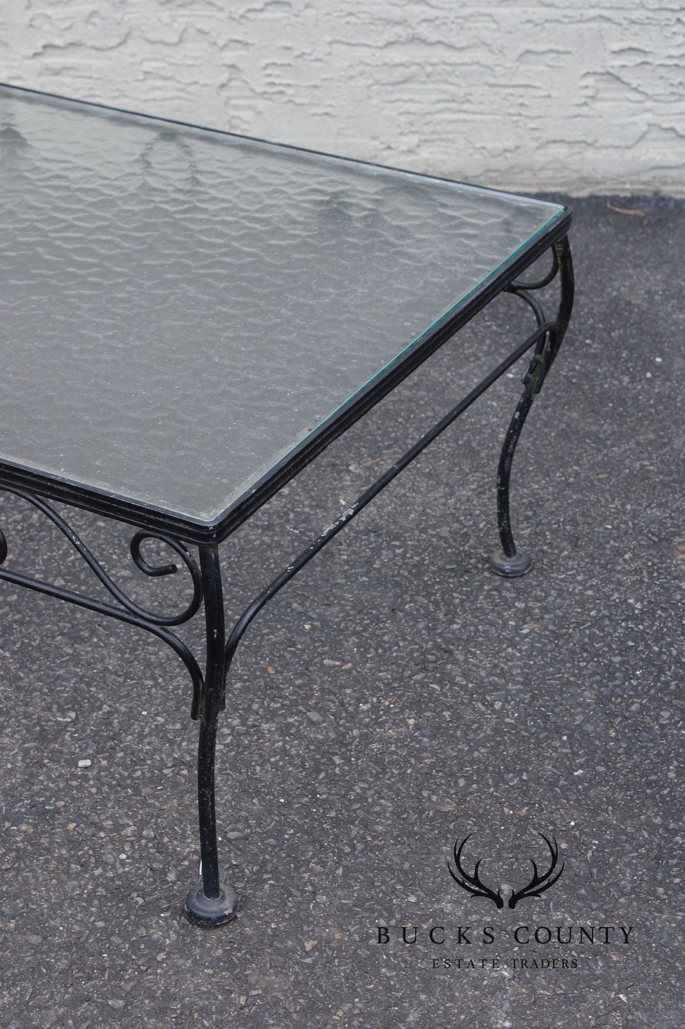 Woodard Vintage Wrought Iron Glass Top Outdoor Coffee Table