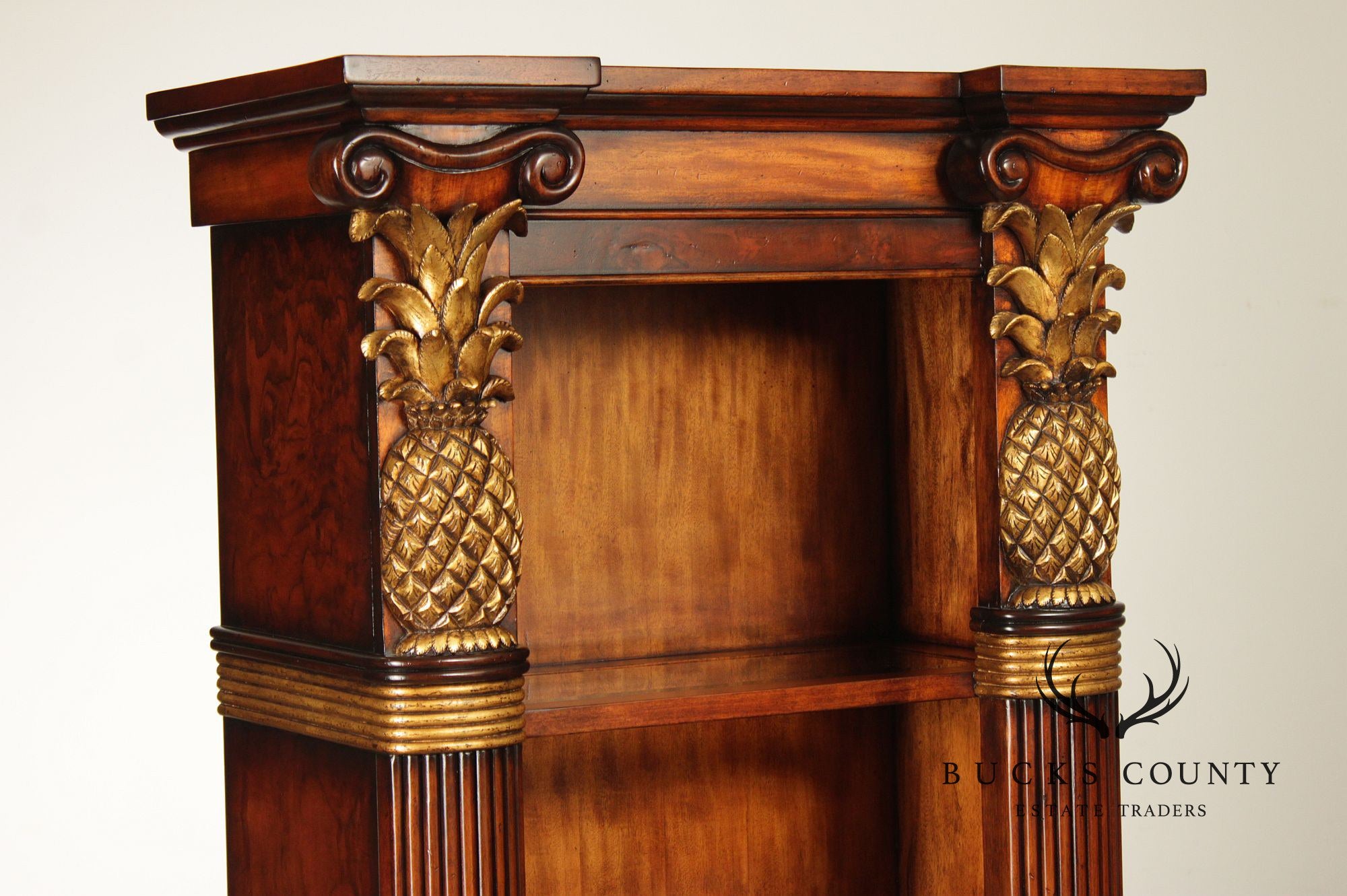 Century Furniture Pair Of Pineapple Carved Lighted Library Bookcases