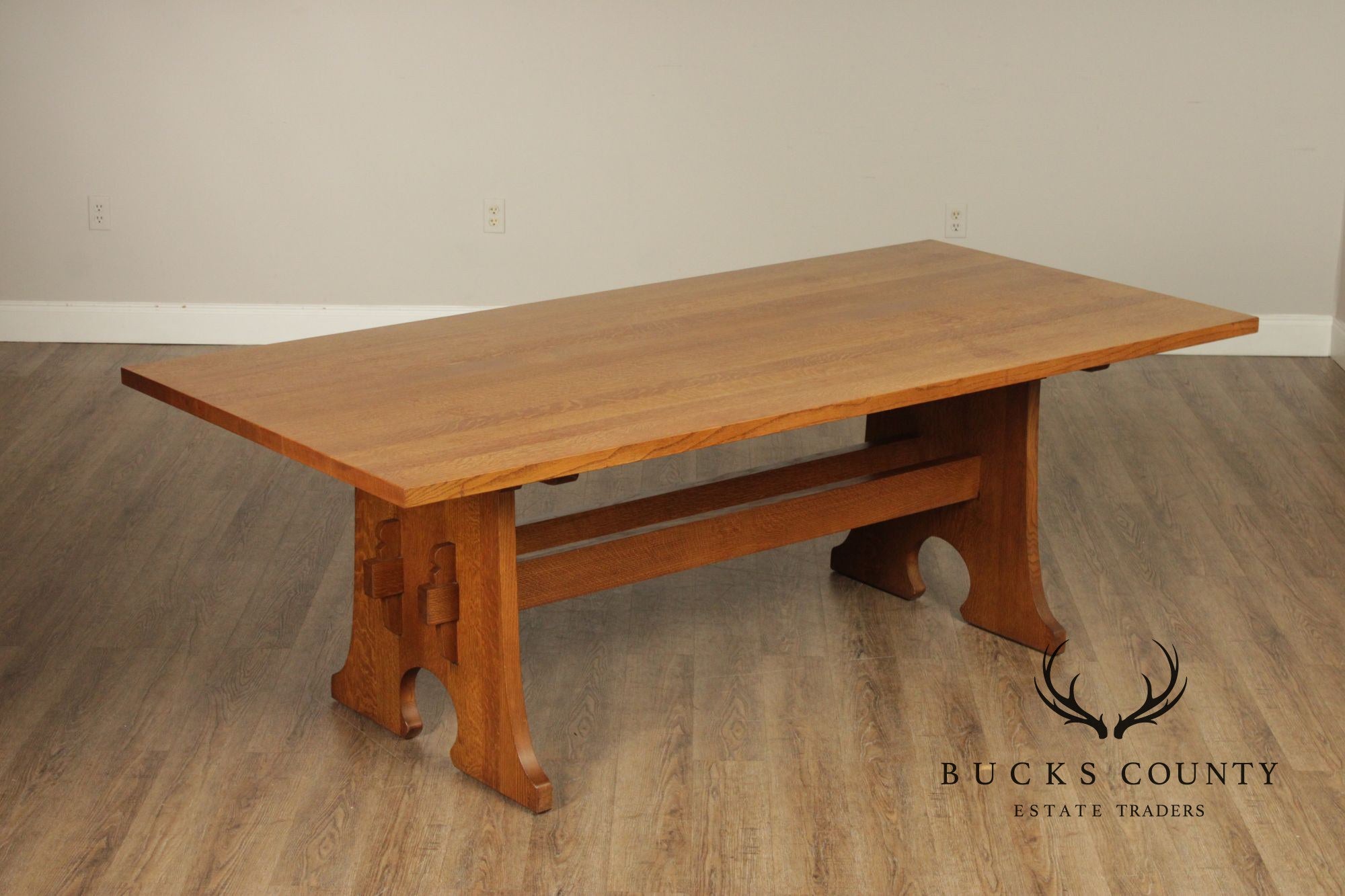Stickley Mission Collection Oak Keyhole Trestle Dining Table