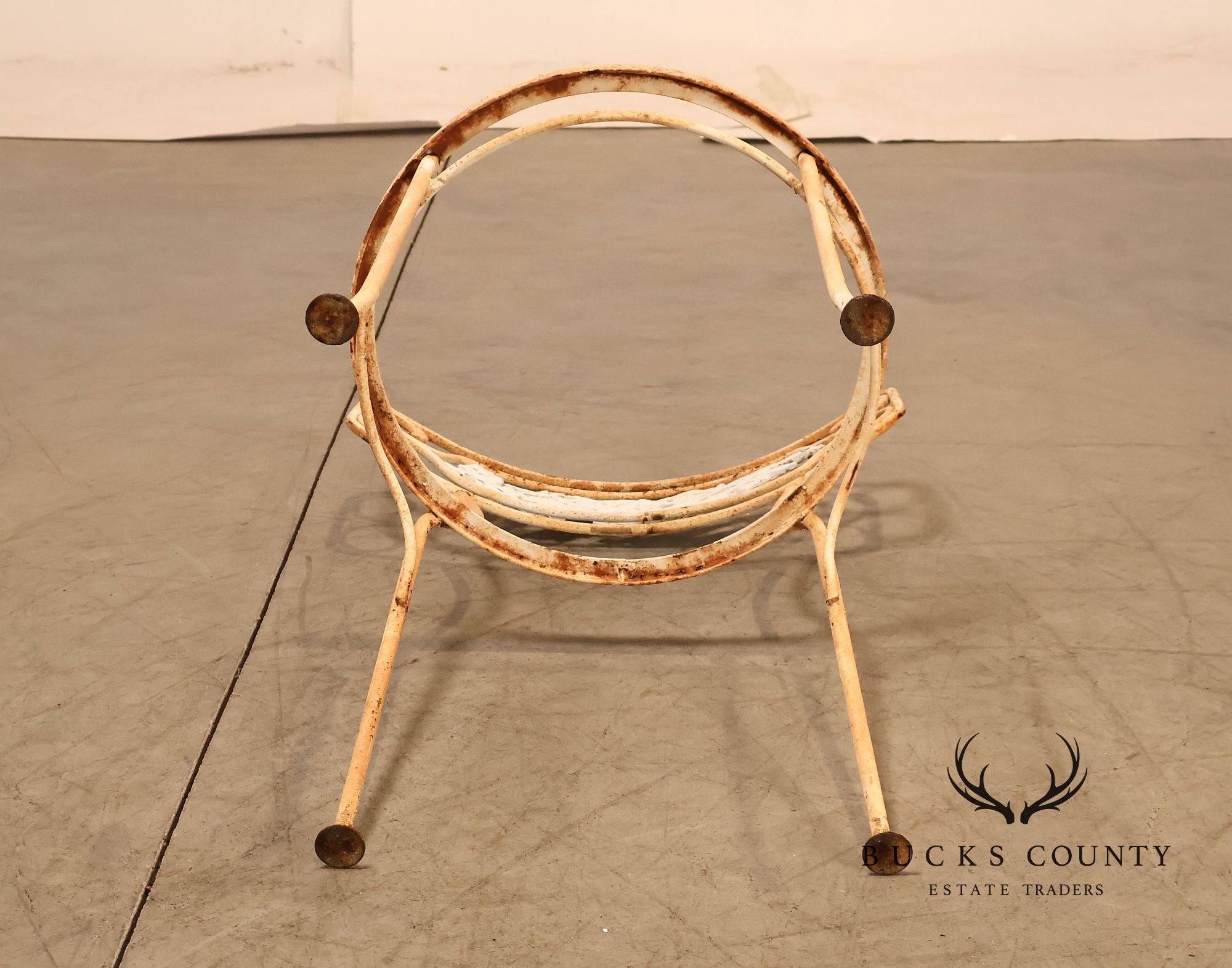 Painted Wrought Iron Set Of Three Garden Chairs With Decorative Backs