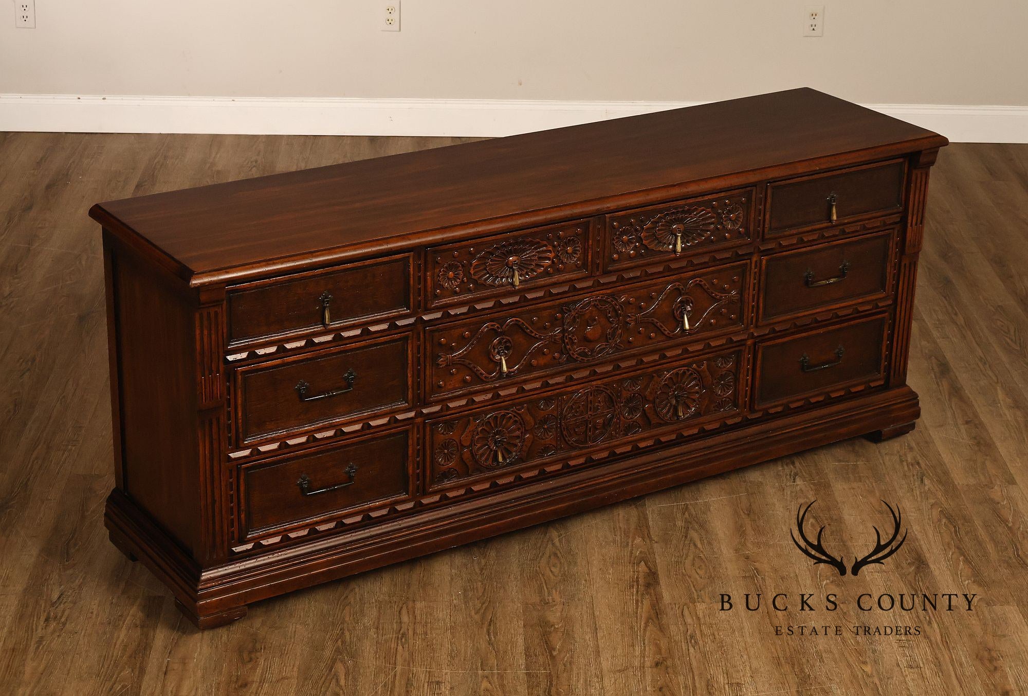 John Widdicomb Spanish Revival Style Carved Triple Dresser