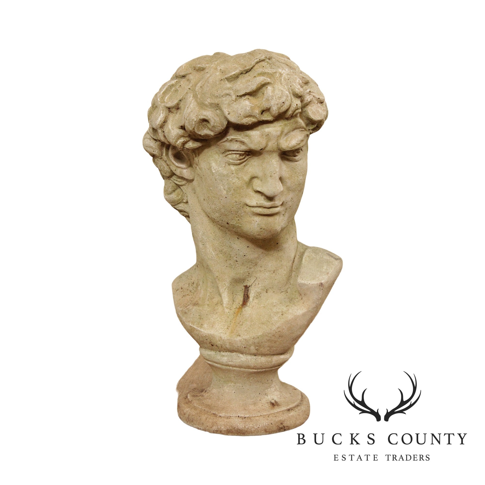 Vintage Cast Stone Garden Bust Of Michelangelo's David (B)
