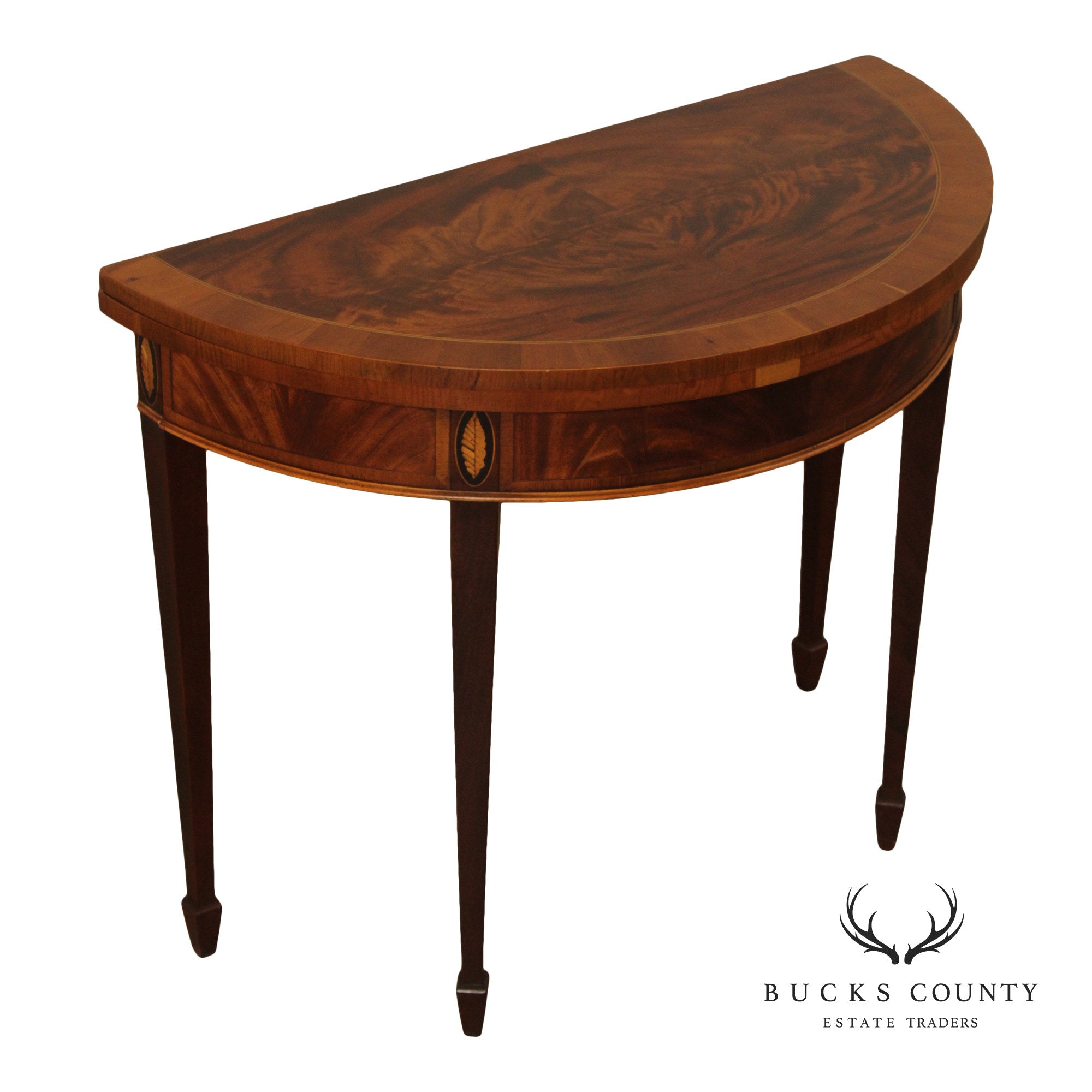 Hekman Federal Style Mahogany And Yew Wood Demilune Game Table