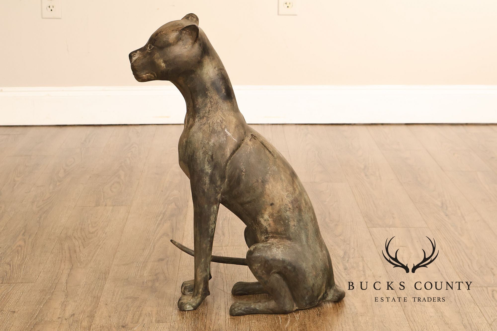 Egyptian Revival Bronze Pair Of Seated Cat Garden Sculptures