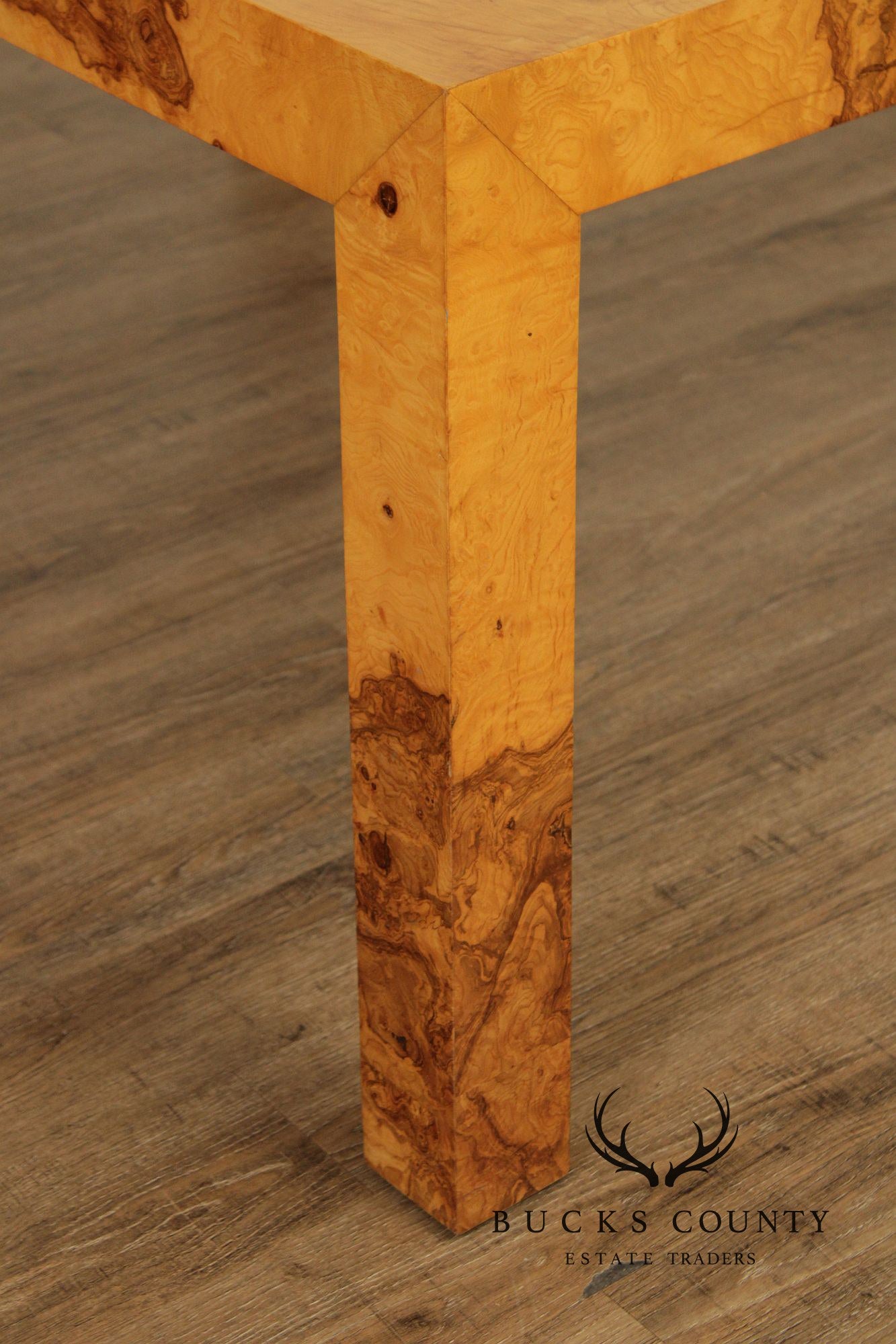 Mid-Century Modern Burlwood Parsons Extension Dining Table with 2 Leaves