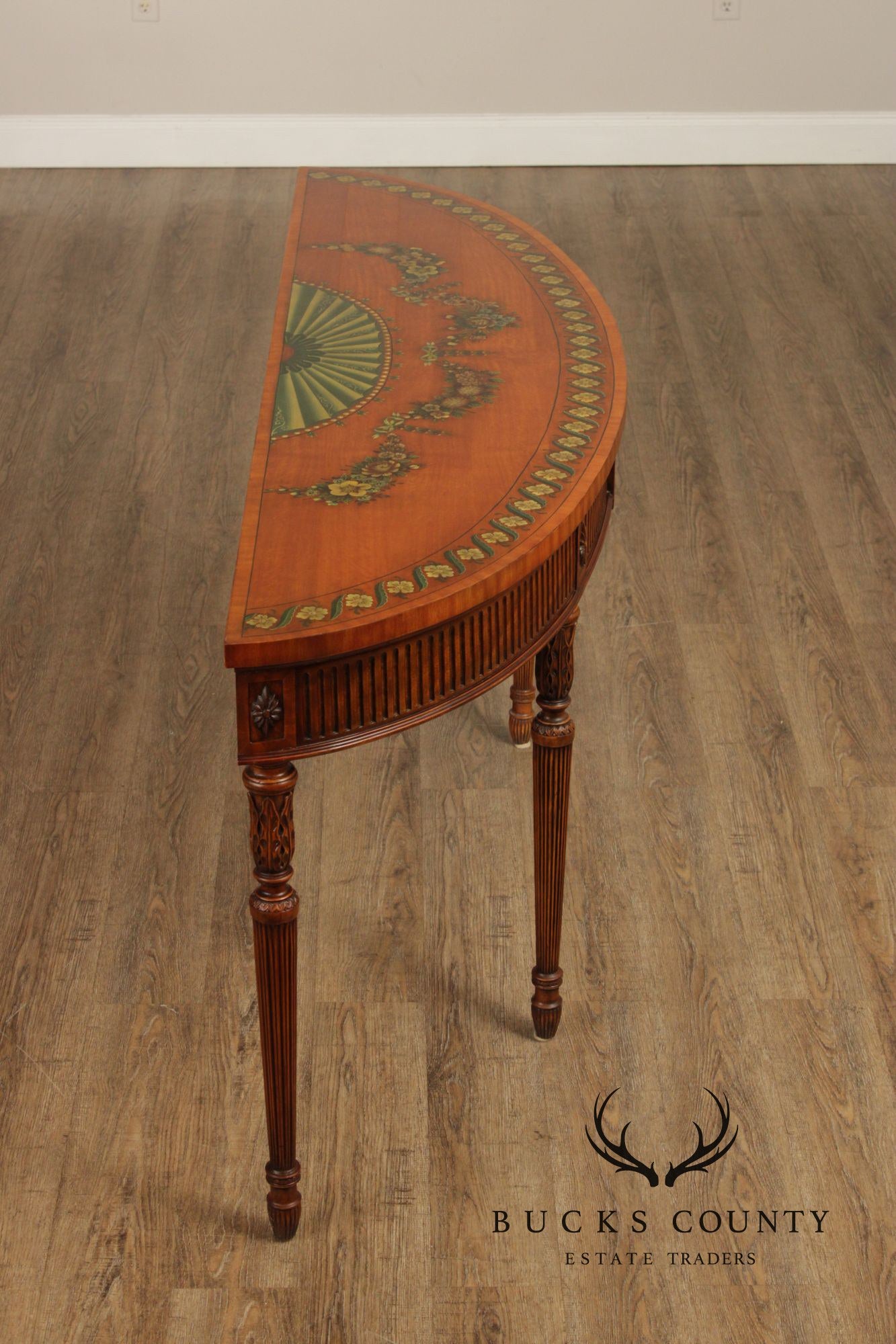 Maitland Smith Adams Paint Decorated Demilune Console Table
