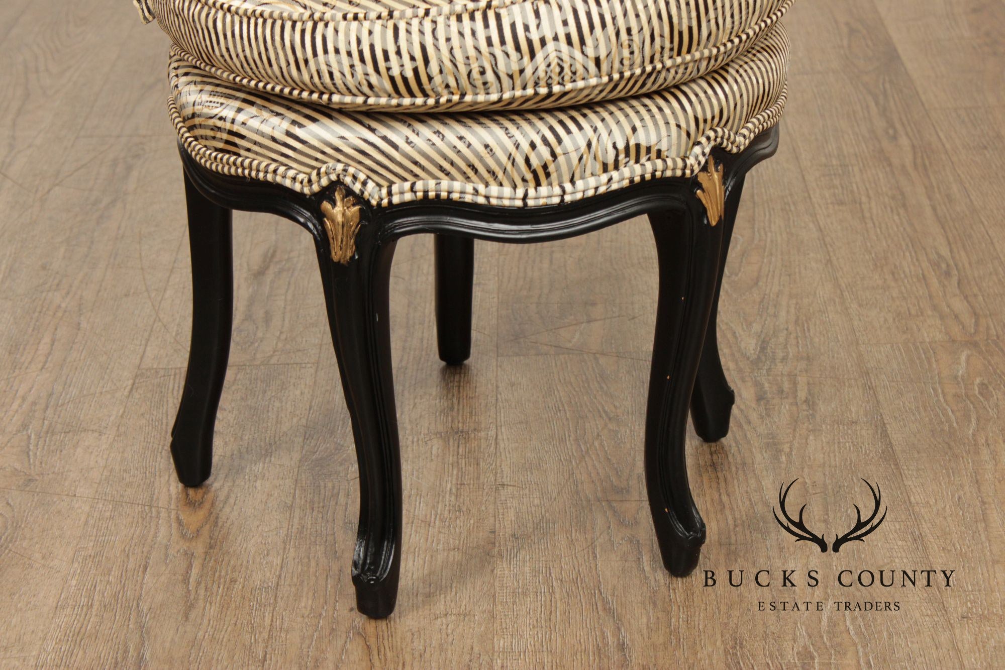 Italian Rococo Style Pair of Ebonized and Partial Gilt Side Chairs