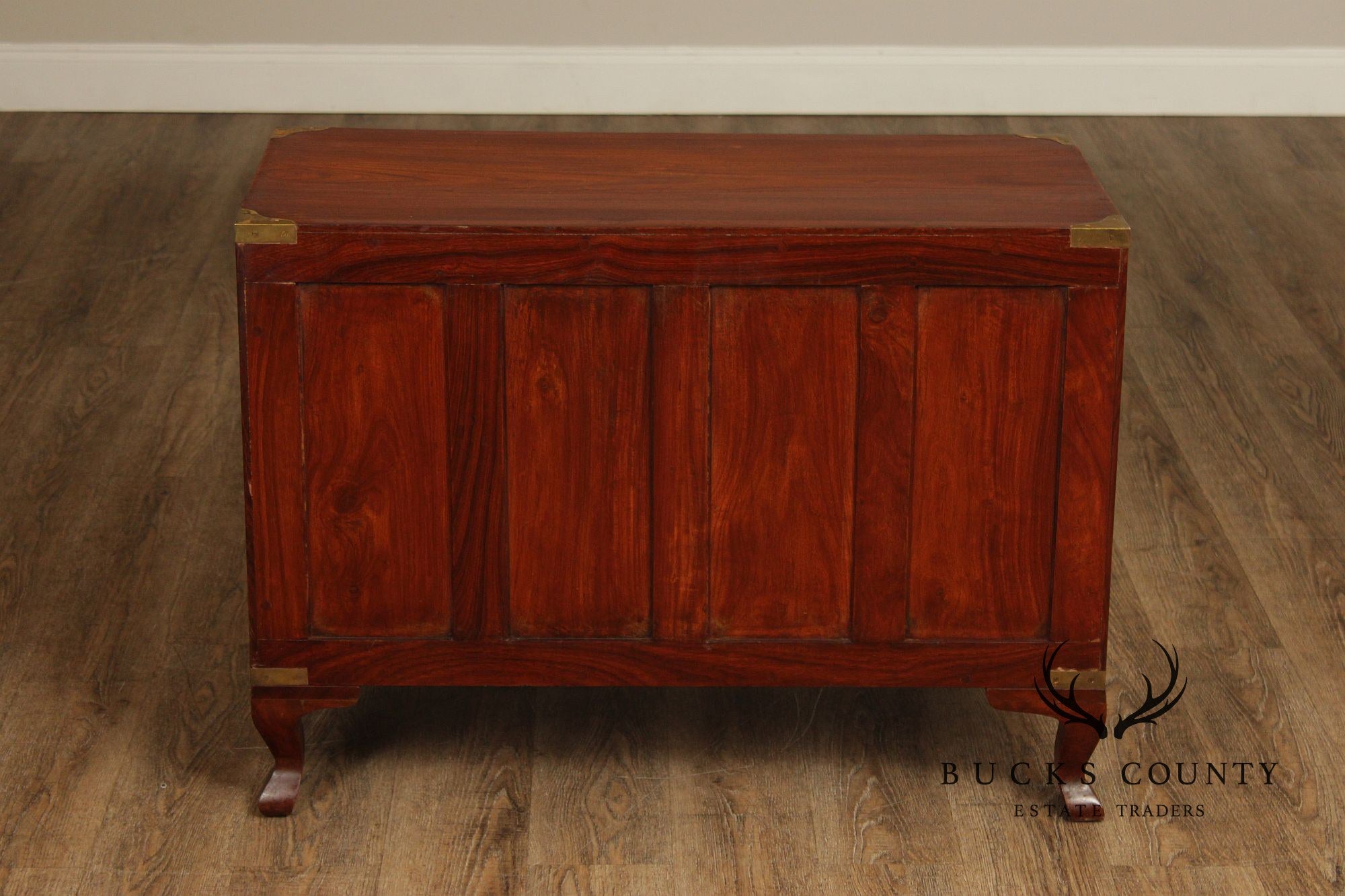 Brass Inlaid And Carved Teak Four Drawer Campaign Chest