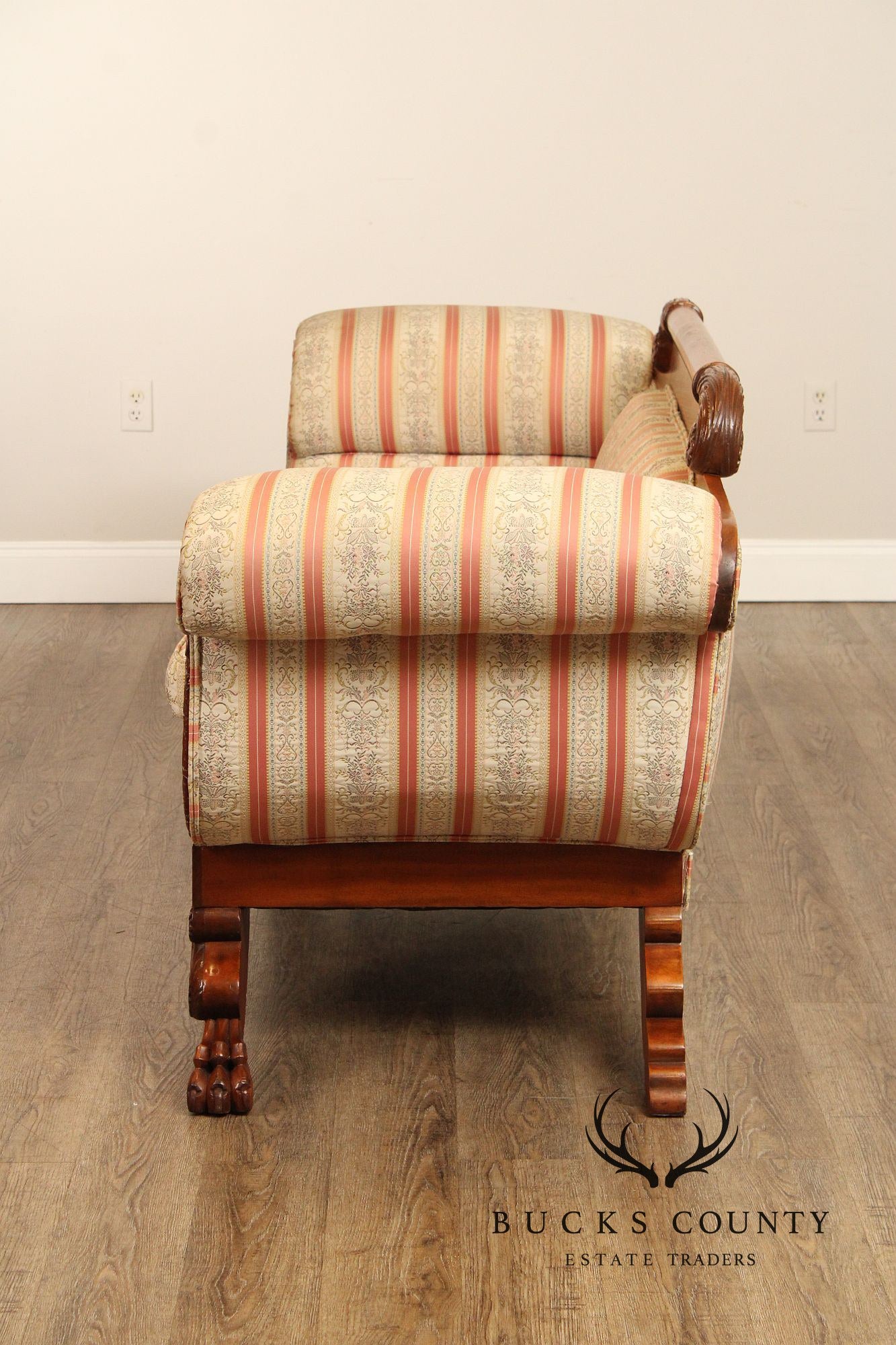 Antique American Empire Style Carved Mahogany Sofa