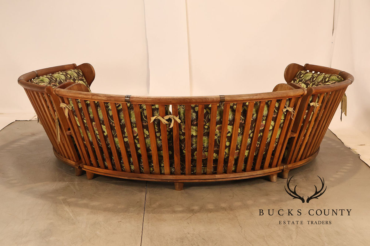 Curved Teak Modular Sofa With Floral Upholstery
