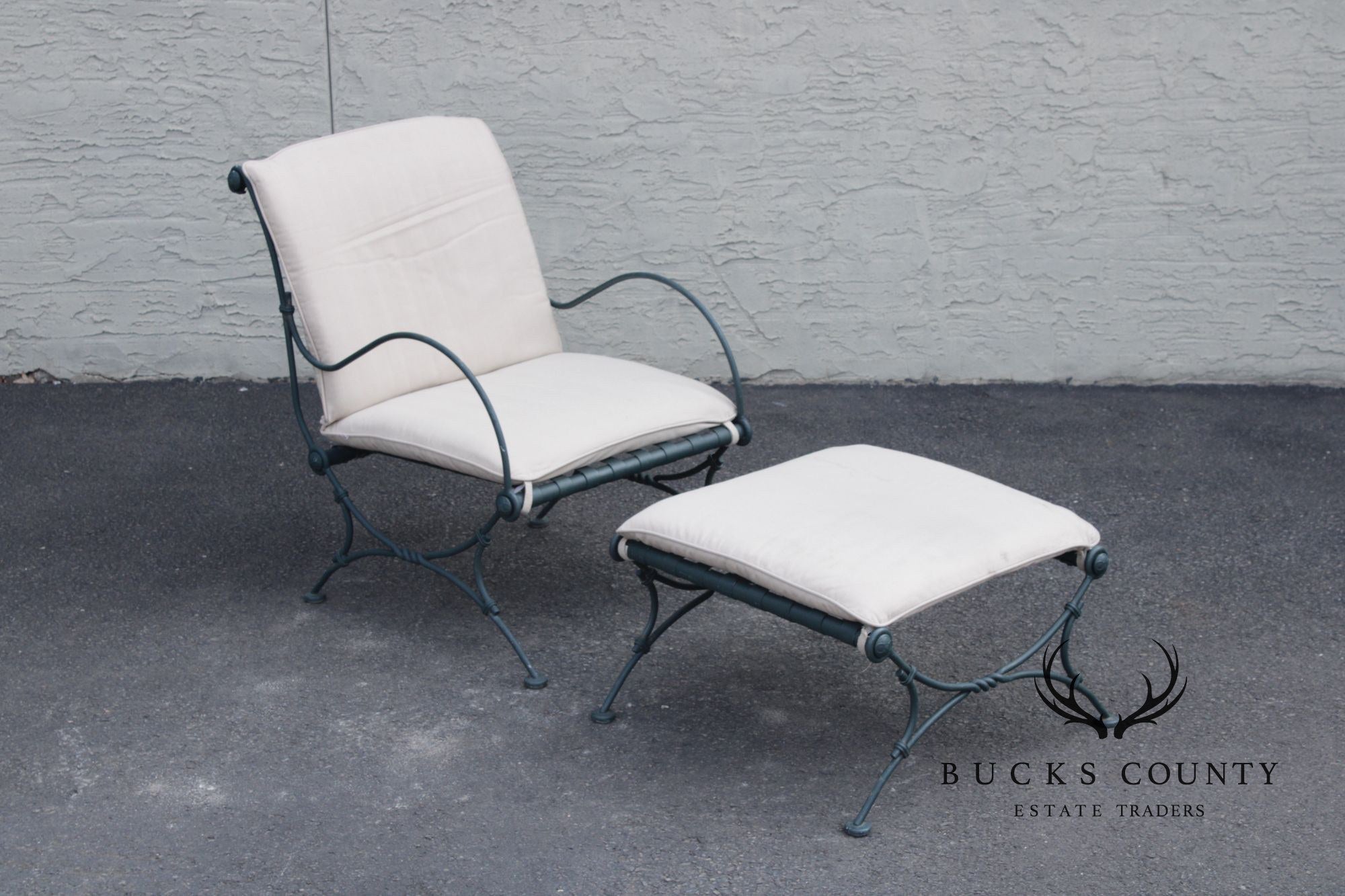 Vintage Wrought Iron Patio Lounge Chair and Ottoman