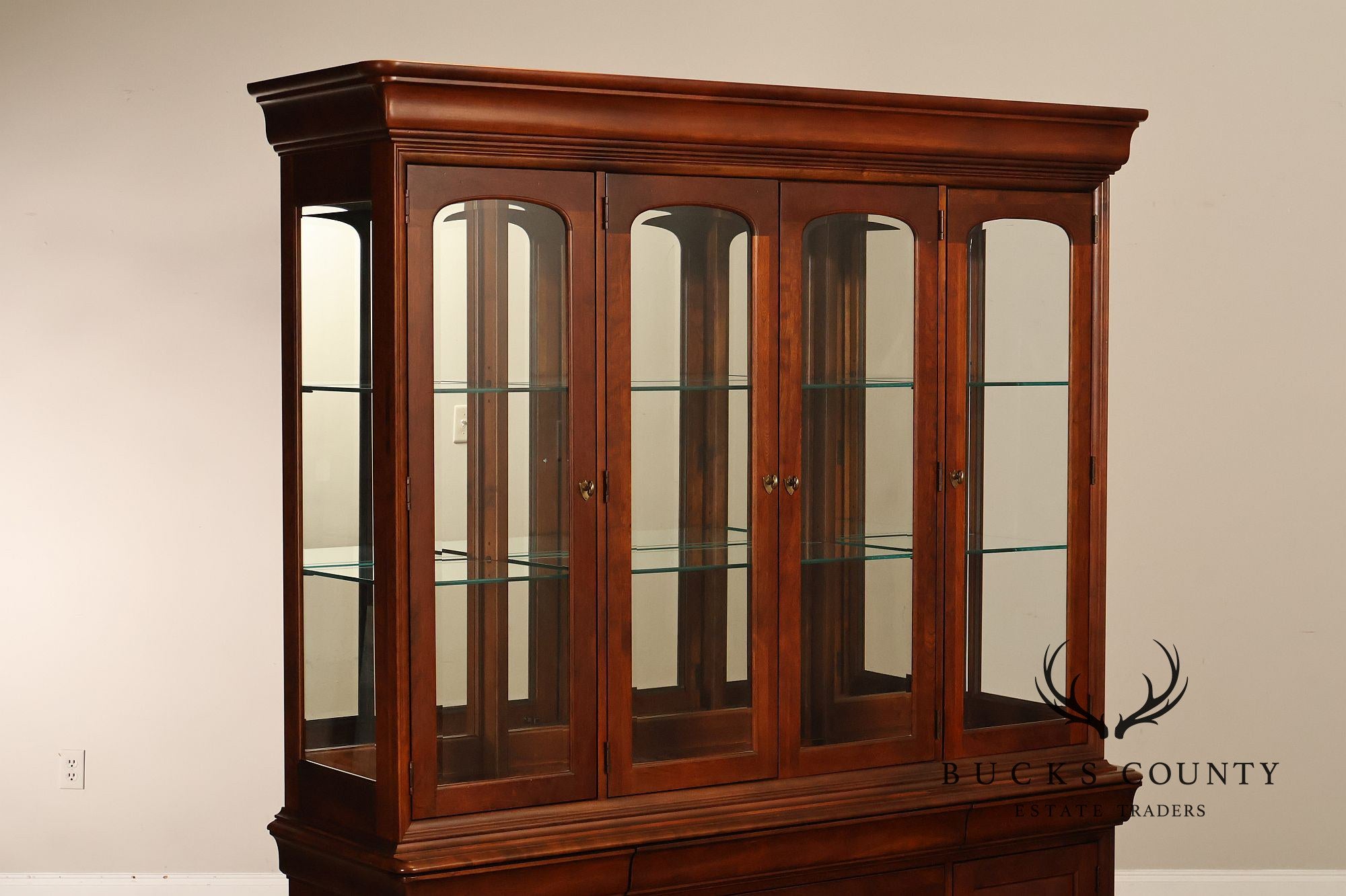 Pennsylvania House Louis Philippe Style Cherry Breakfront Lighted China Cabinet