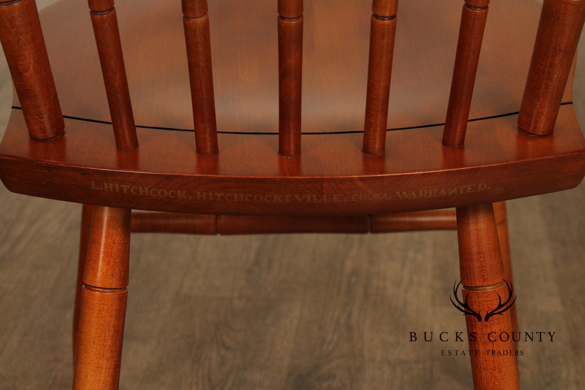 L. Hitchcock Set Of Four Stenciled Spindle Back Dining Chairs