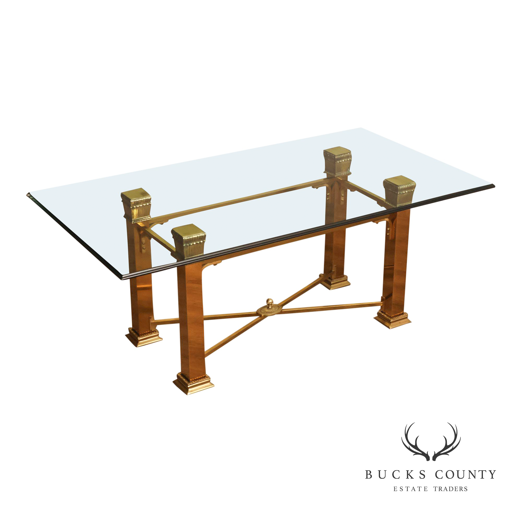 Hollywood Regency Brass & Glass Dining Table