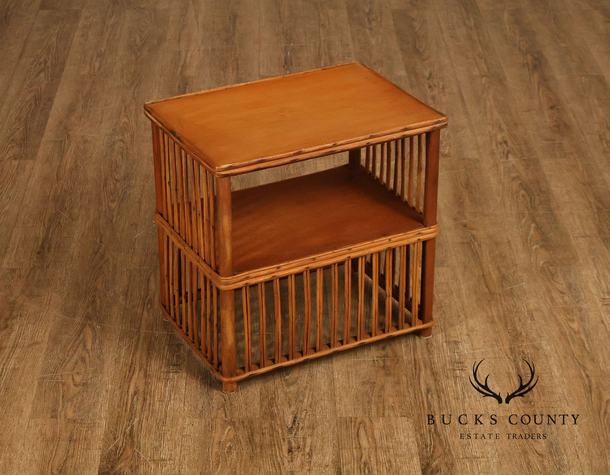 Antique Split Reed Rattan Pair of Side Tables