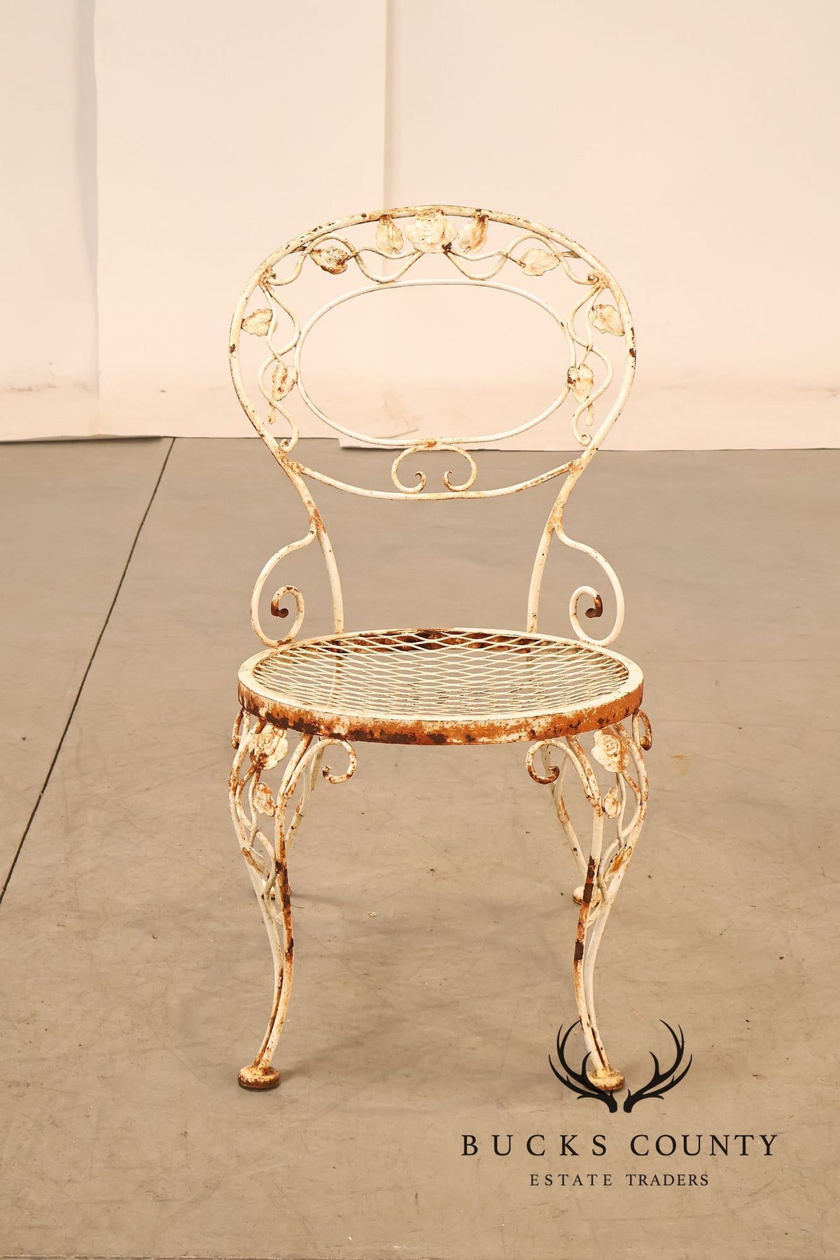 Vintage Woodard White Painted Wrought Iron Garden Chair