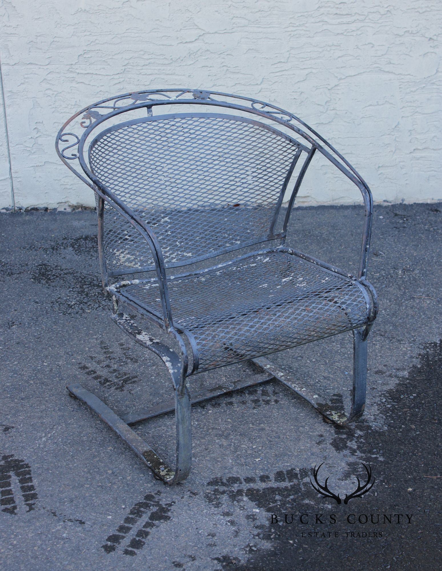 Russell Woodard Pair of Outdoor Patio Wrought Iron Spring Armchairs