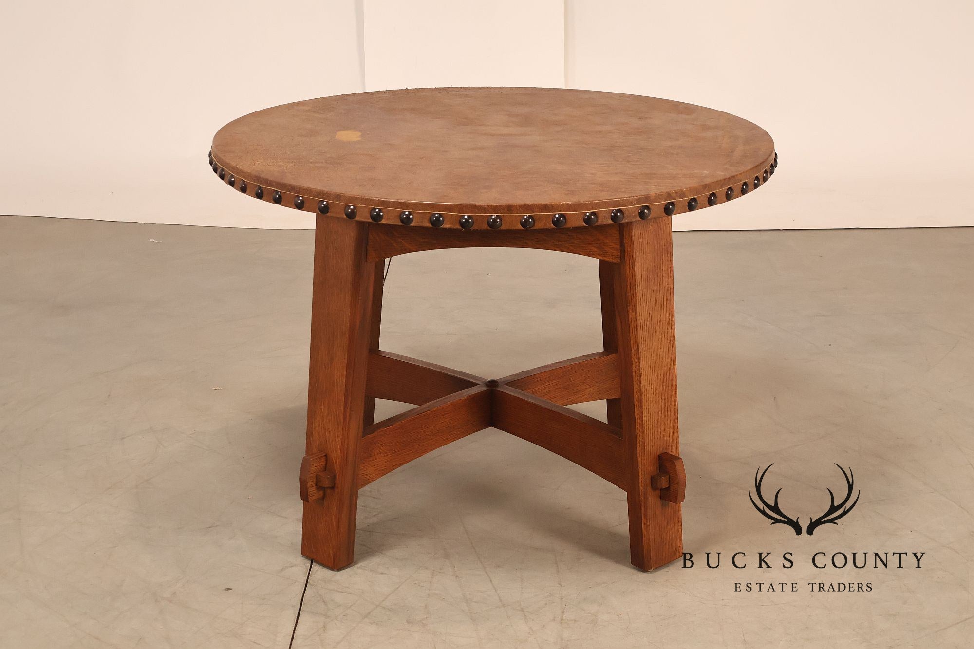 Stickley Commemorative Leather-Top Round Oak Library Table