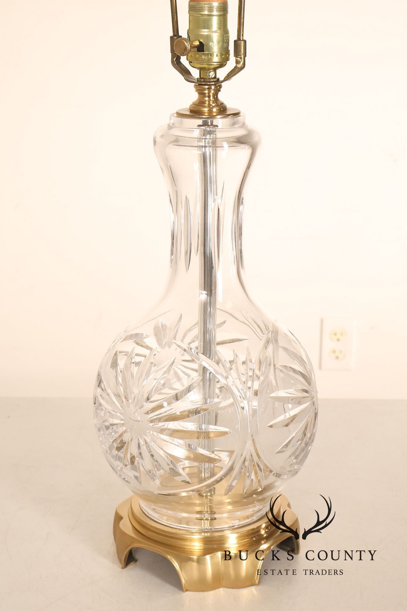 Pair Of Victorian Style Starburst Cut Crystal And Brass Table Lamps