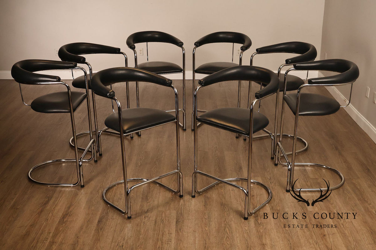 Thonet Modern Set of Eight Steel Cantilever Bar Stools