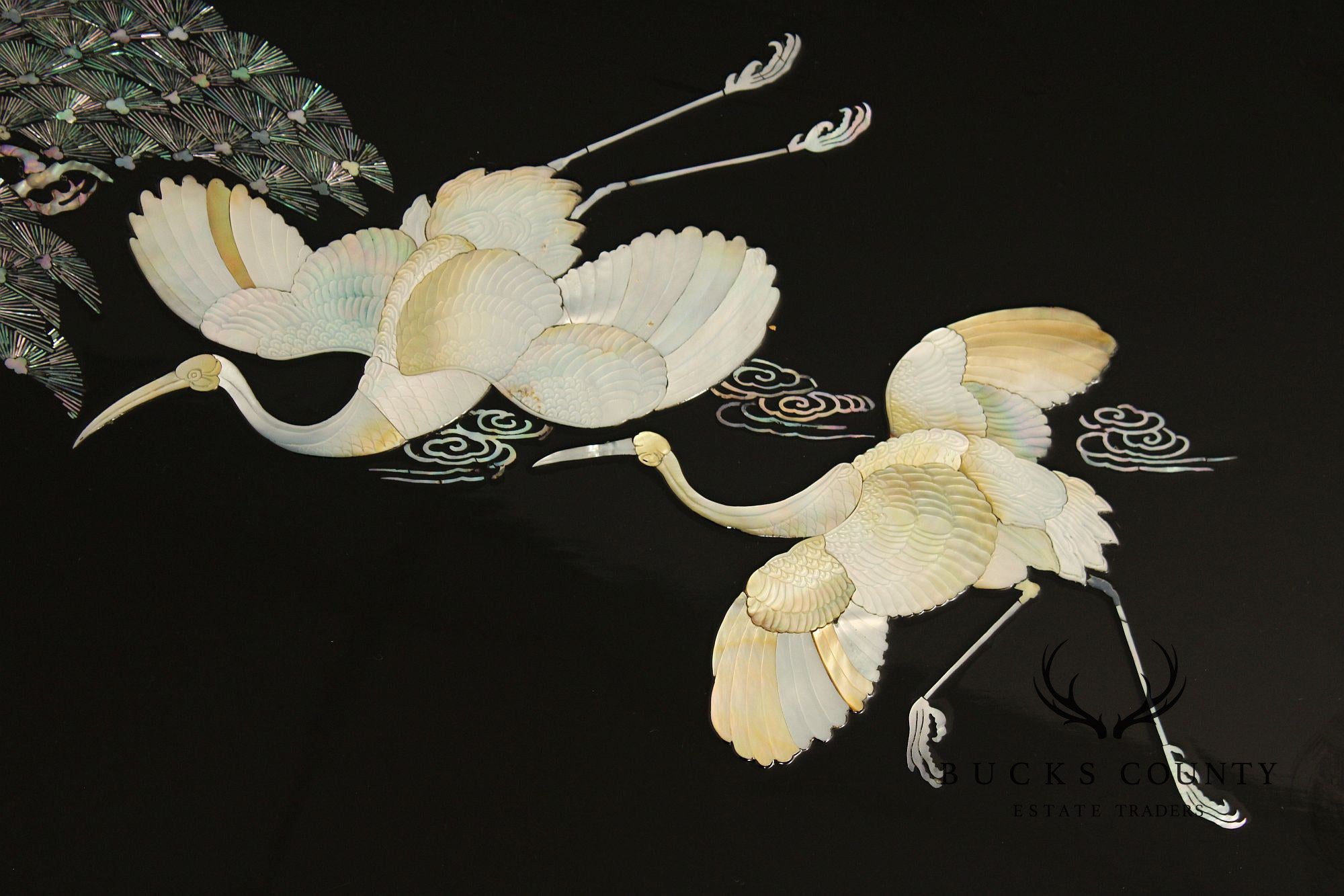 Korean Vintage Black Lacquer And Mother of Pearl Inlaid Coffee Table