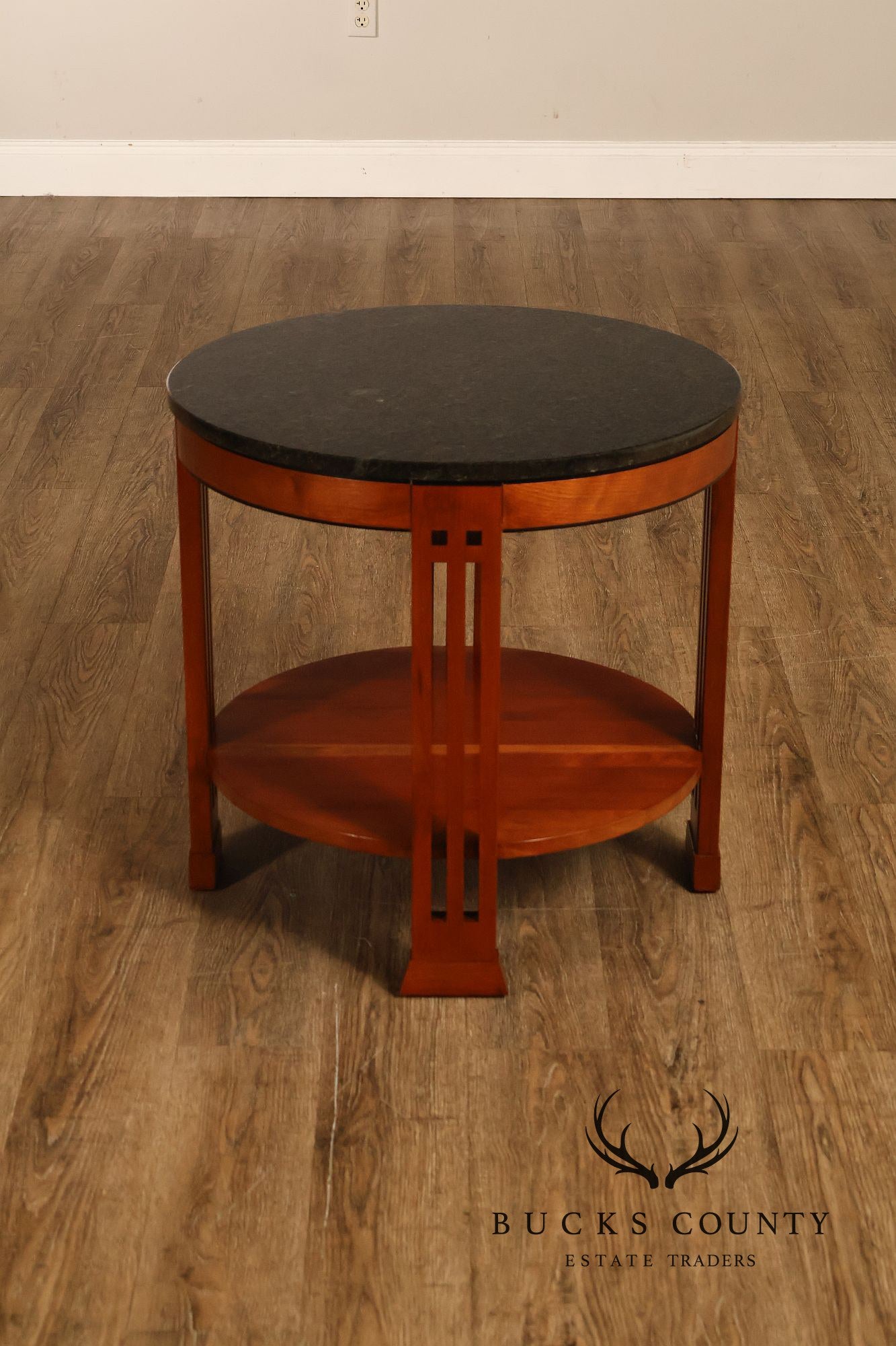 Stickley 21st Century Collection Round Cherry Granite Top Lamp Table