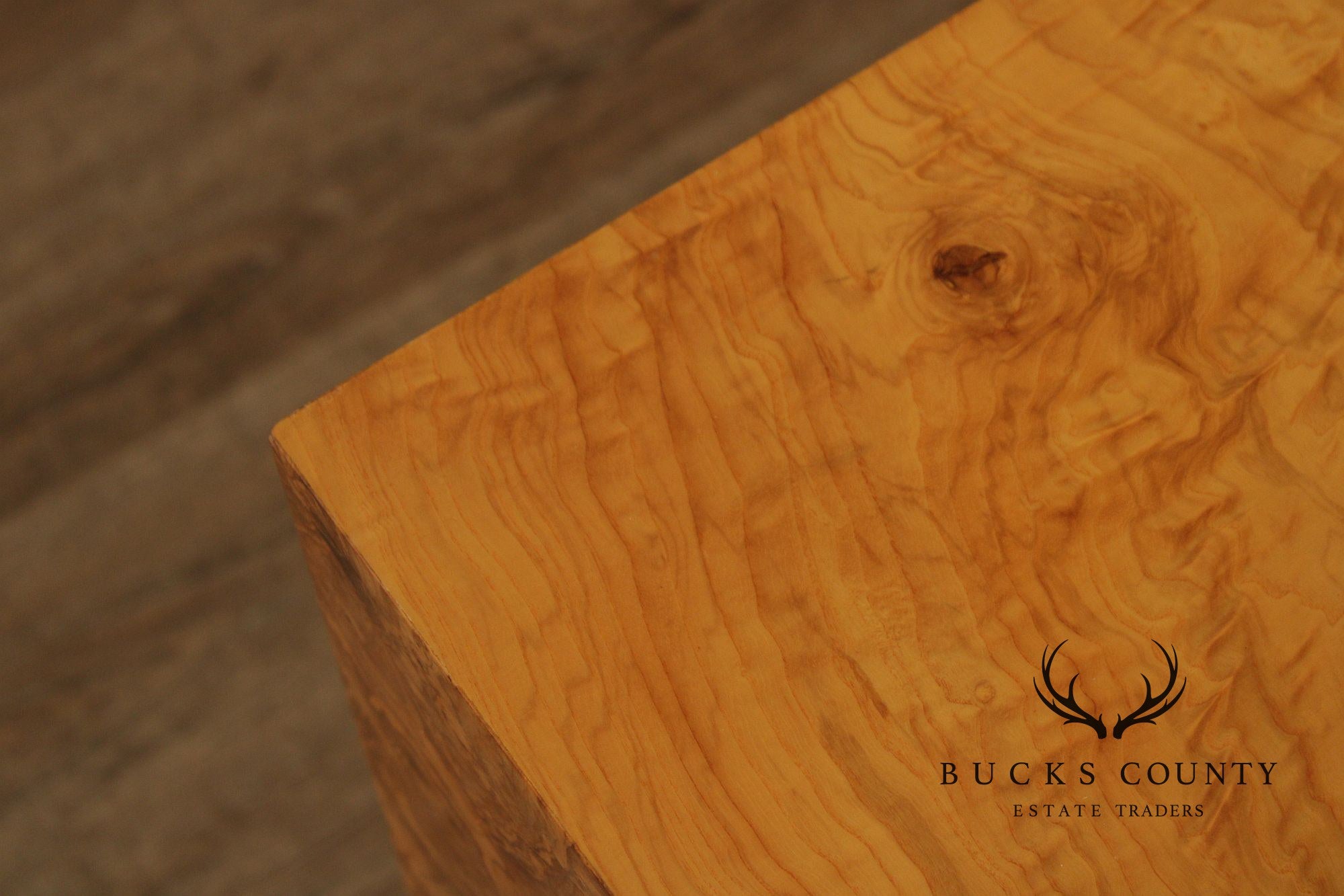 Mid-Century Modern Burlwood Parsons Extension Dining Table with 2 Leaves