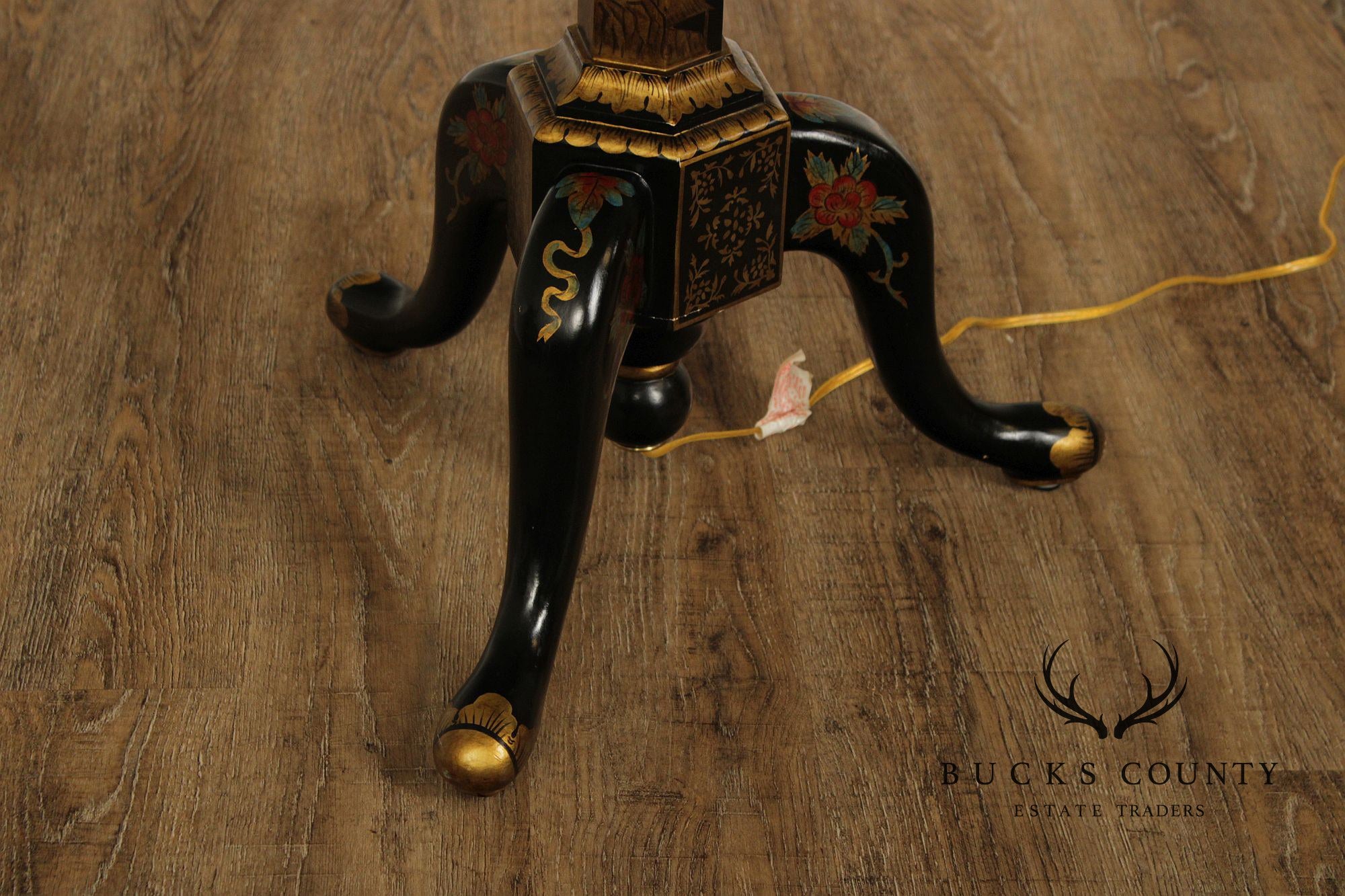 Chelsea House Chinoiserie Decorated Black Lacquer Floor Lamp