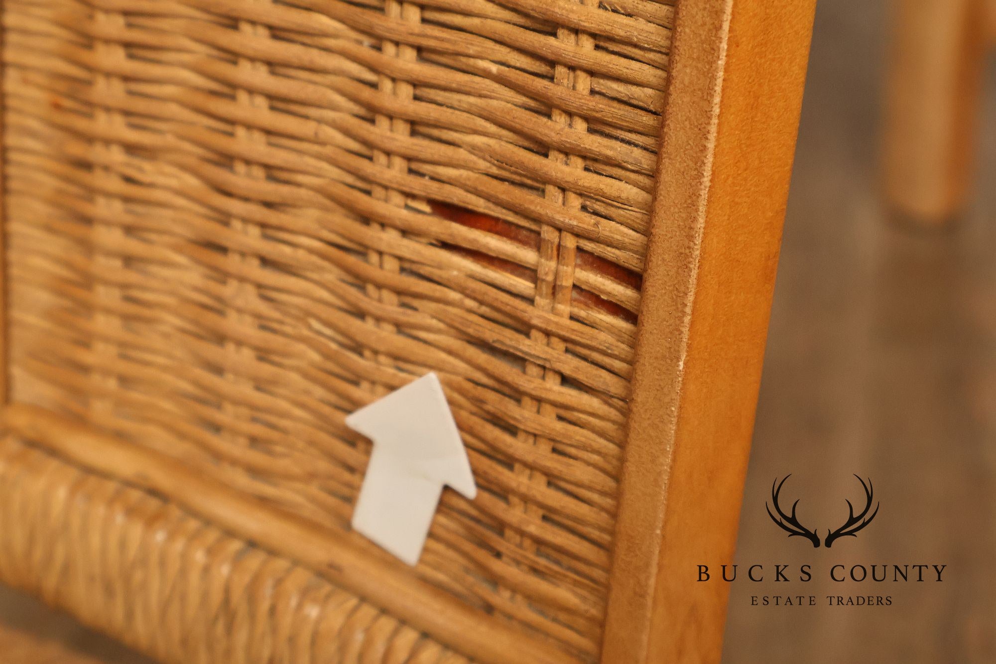 Vintage Wicker Set Of Six Dining Chairs With Upholstered Seats