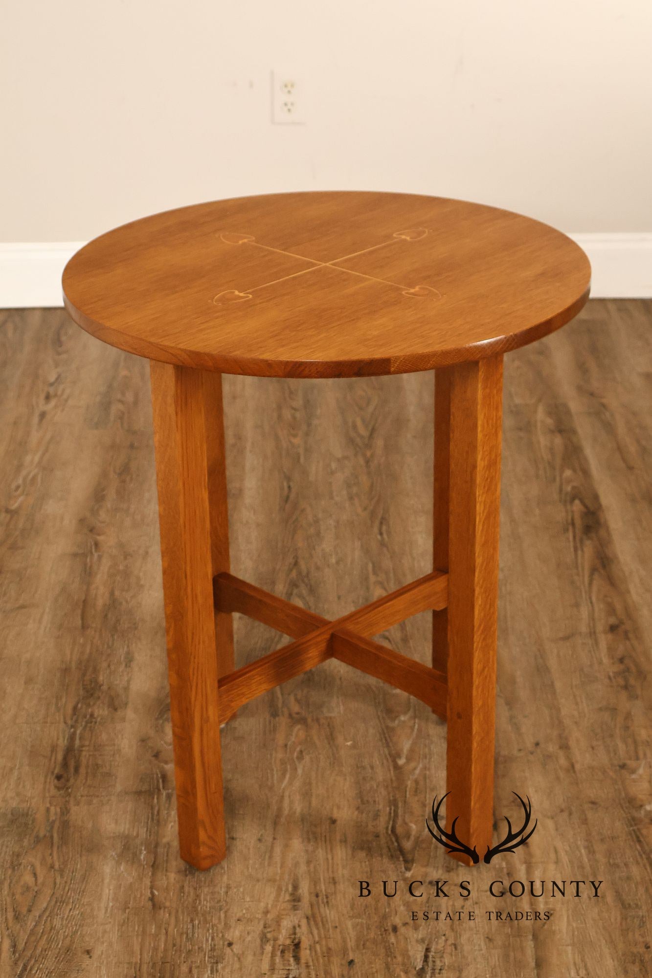 Stickley Mission Ellis Inlaid Round Oak Side Table