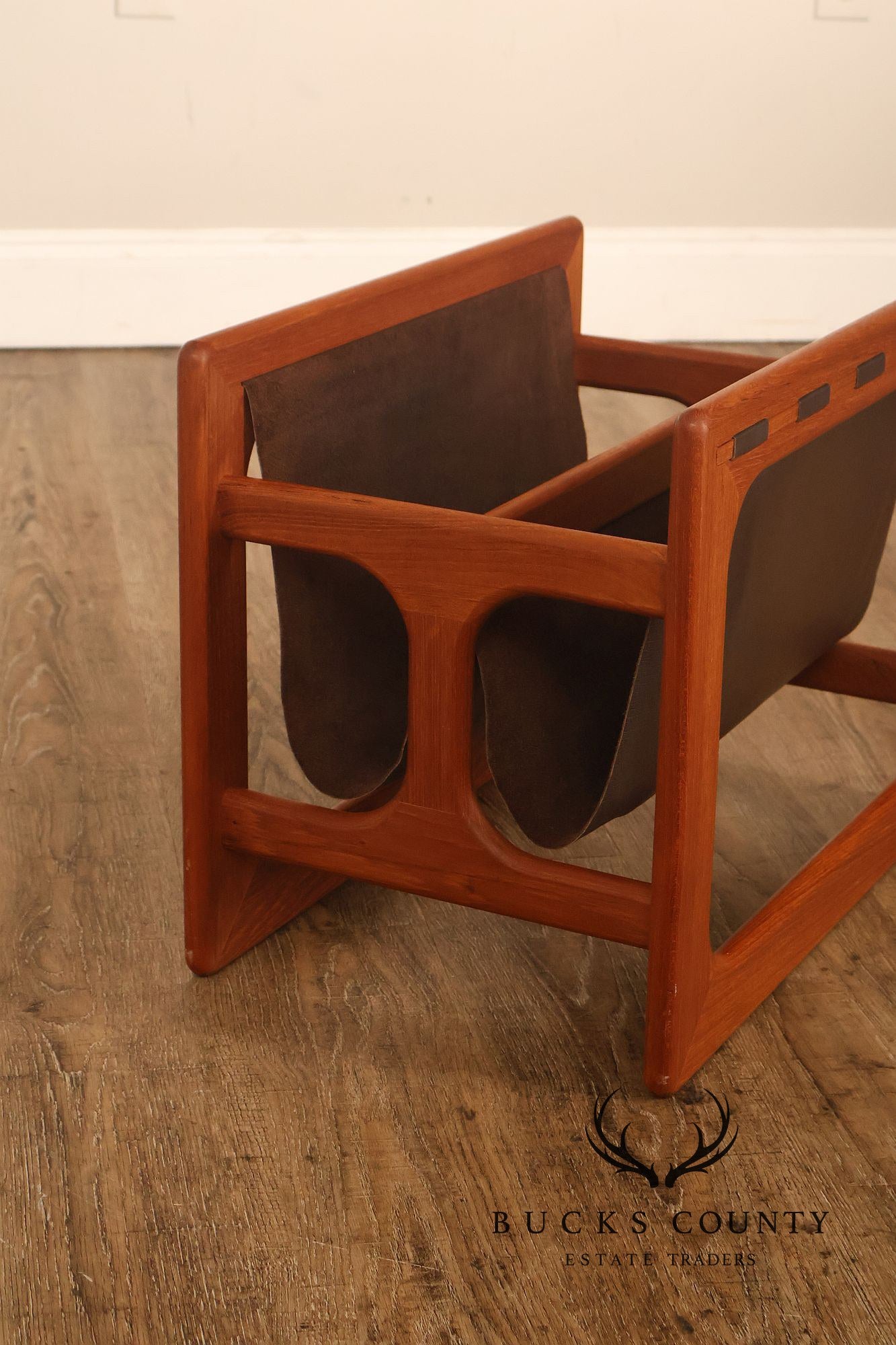 Salin Møbler Danish Modern Teak and Leather Magazine Rack