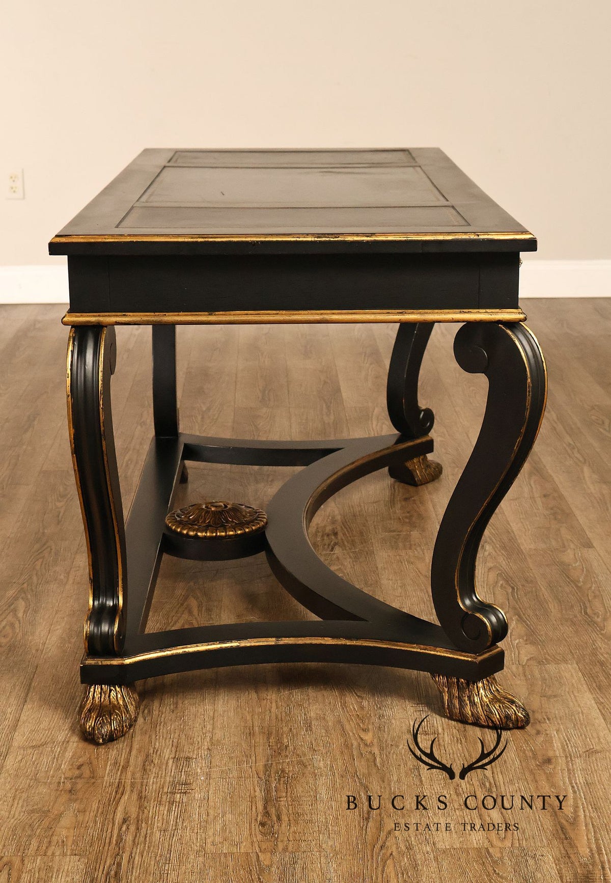 Century Furniture Ebonized And Gilt Executive Writing Desk With Leather Top
