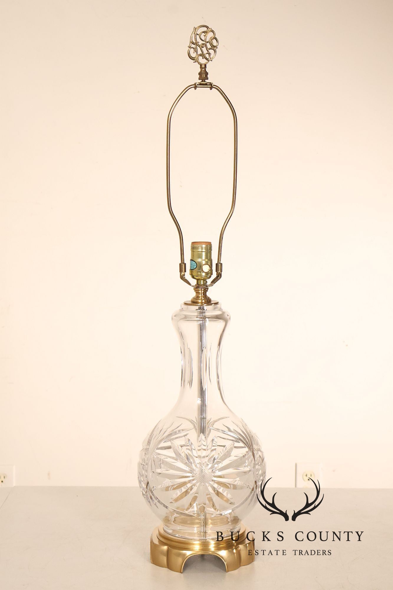 Pair Of Victorian Style Starburst Cut Crystal And Brass Table Lamps