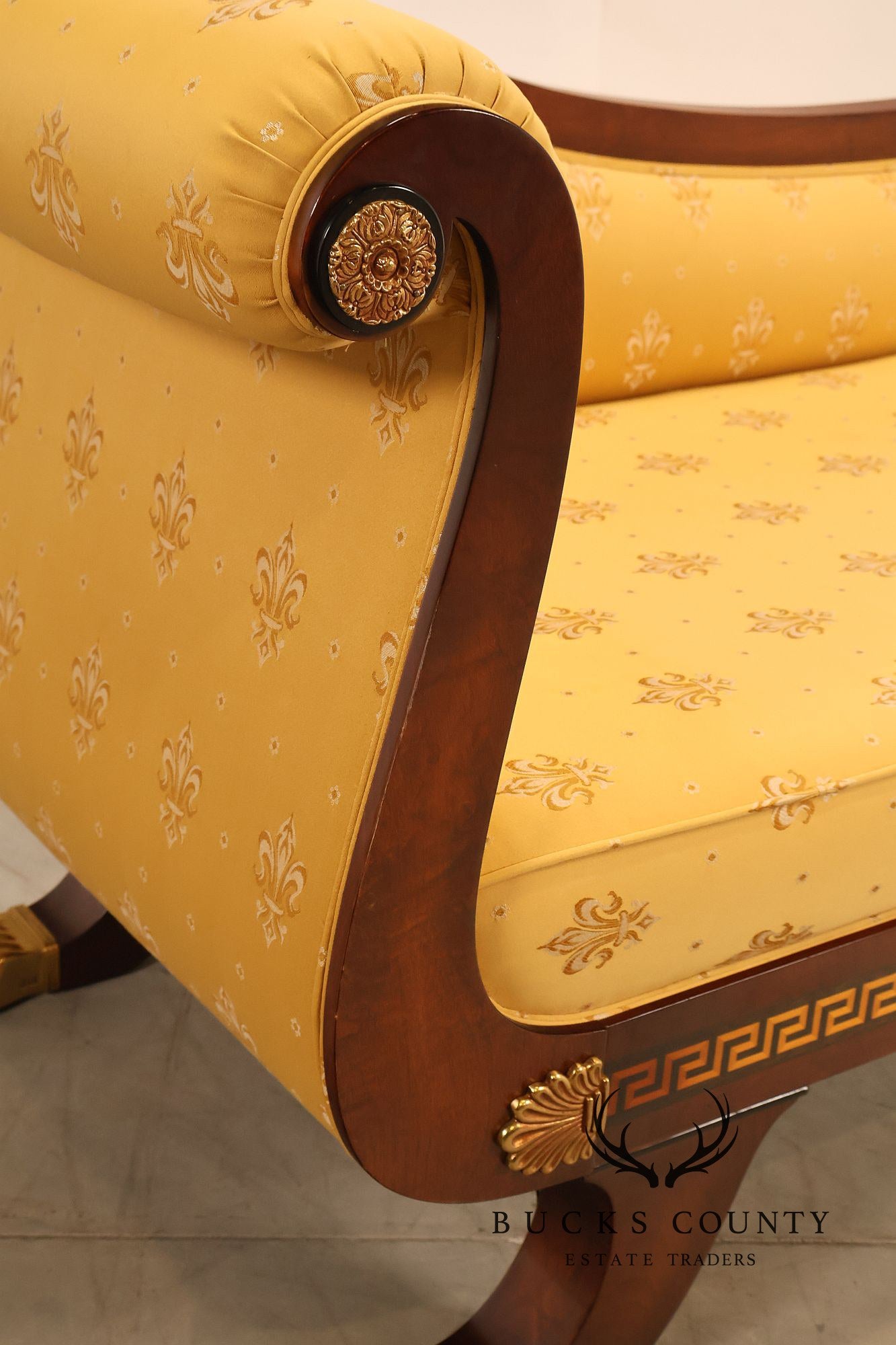 Neoclassical Empire Style Mahogany Chaise Lounge With Gilt Paw Feet