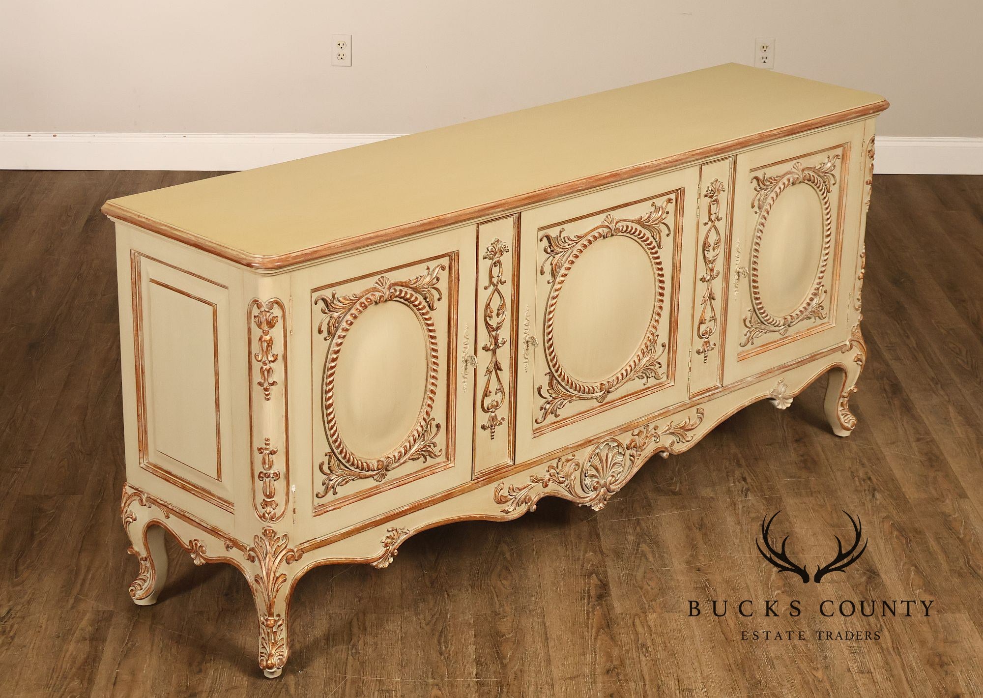 French Rococo Style Painted Sideboard Buffet Cabinet