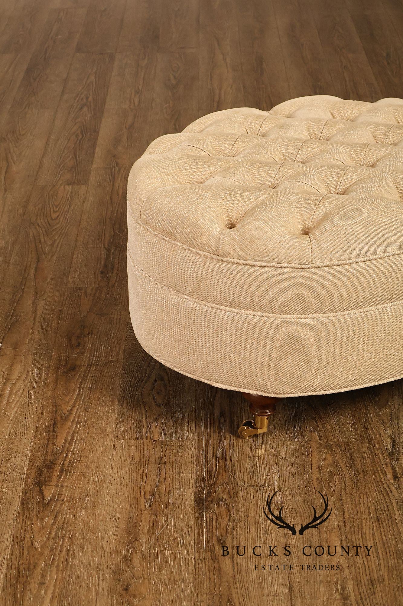 Traditional Tufted Upholstered Oval Ottoman