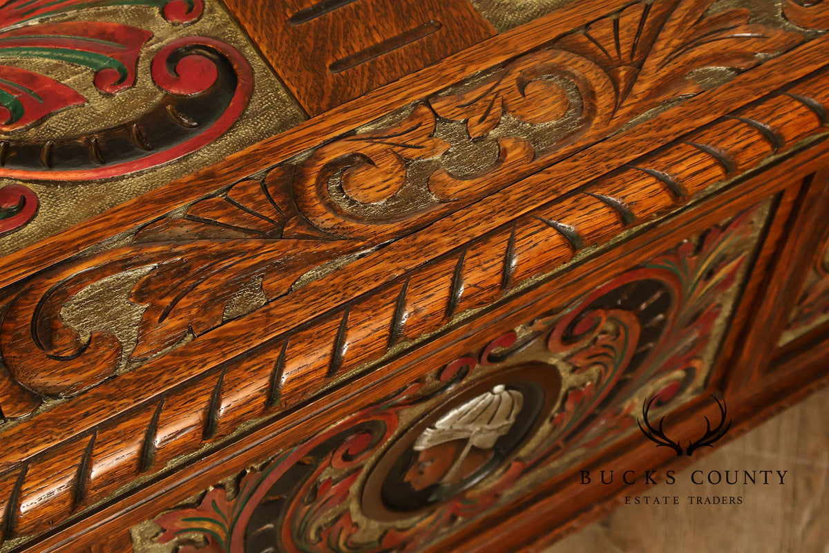 Berkey & Gay Carved And Painted Oak Spanish Revival Storage Chest