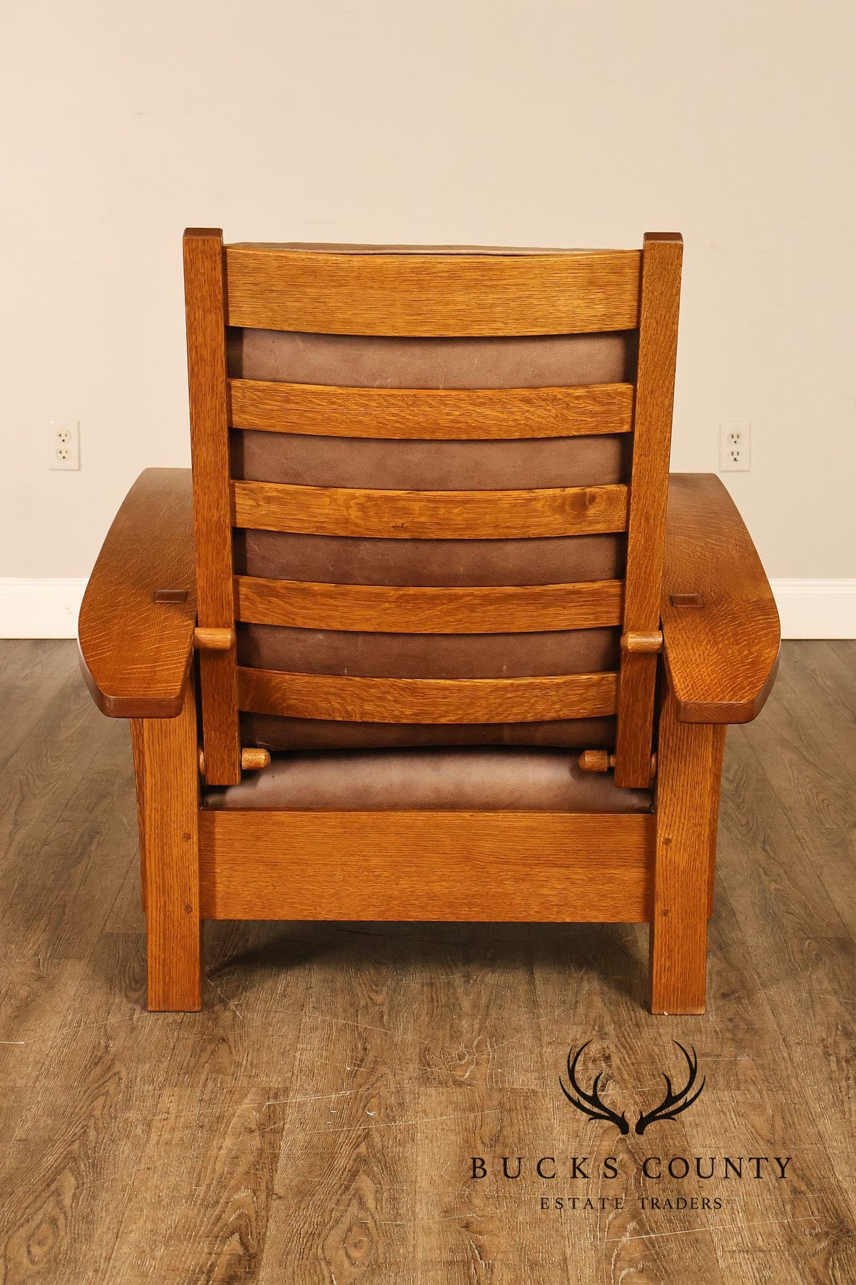 Stickley Mission Collection Oak And Leather Morris Chair With Ottoman
