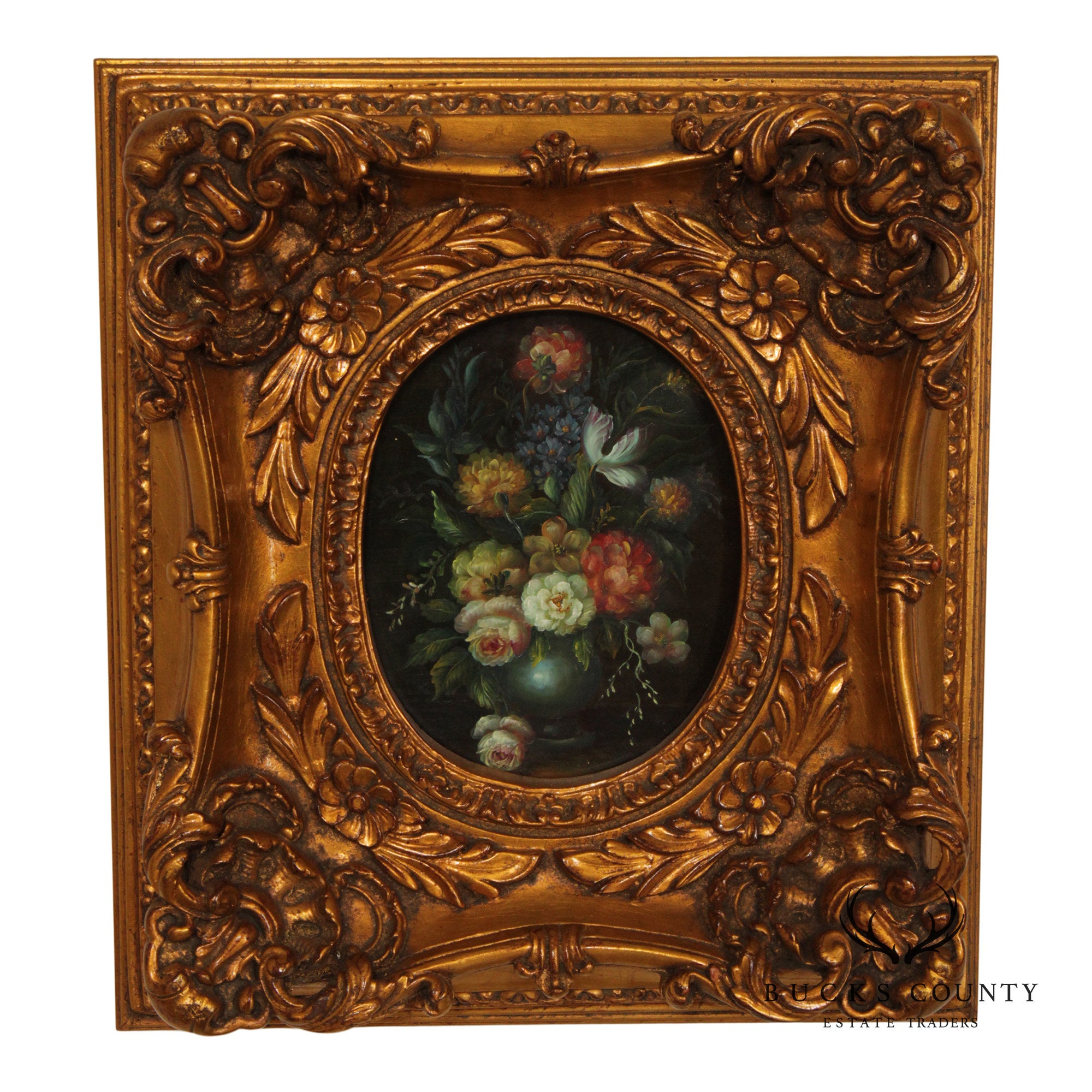 Small Floral Still-Life Oil Painting in Ornate Frame