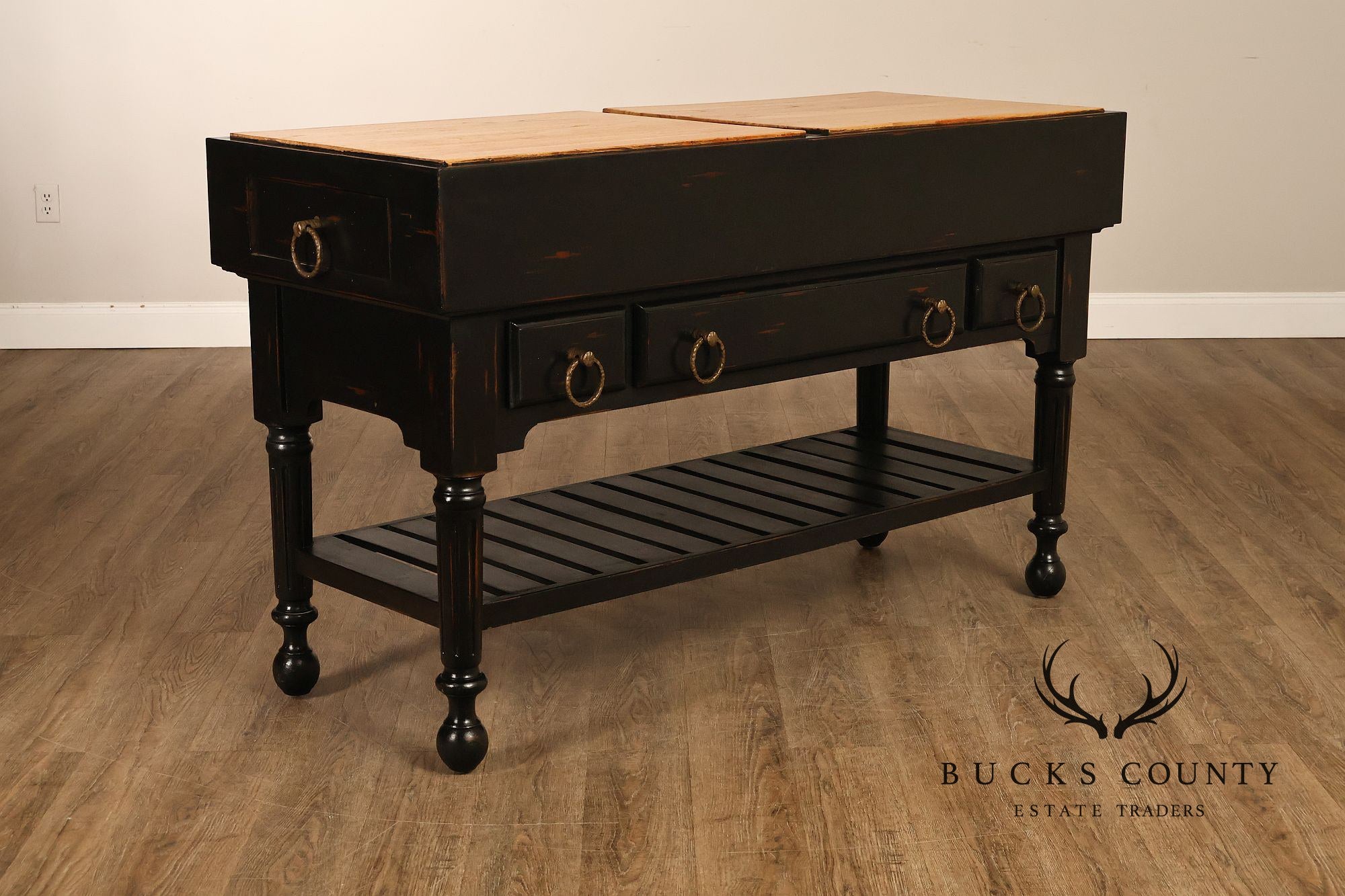 French Colonial Style Butcher Block Kitchen Island